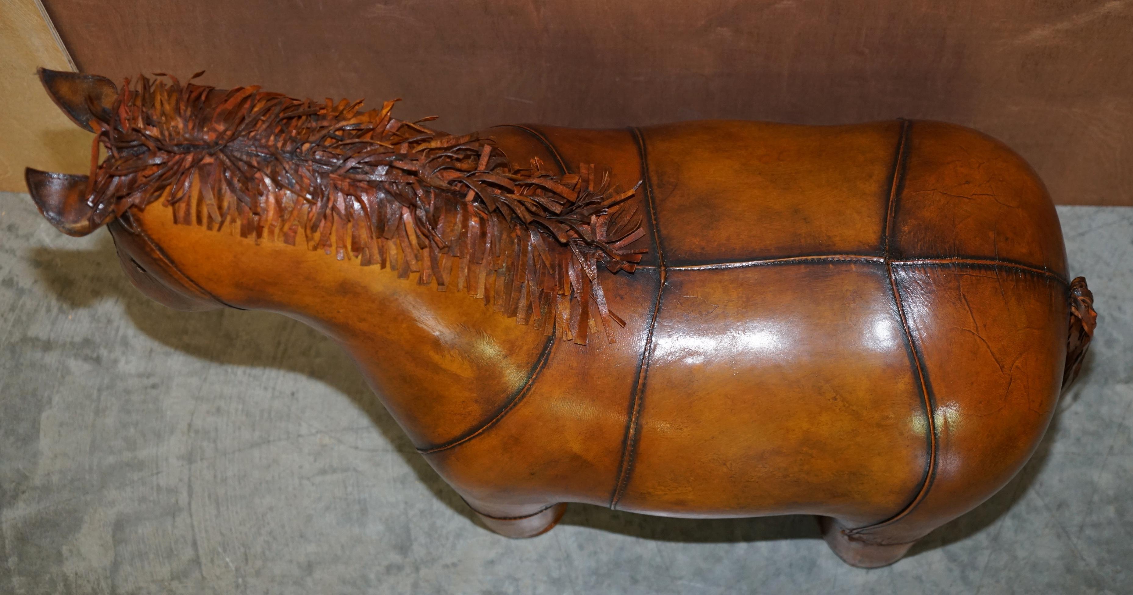 20th Century 1 OF 2 LIBERTYS LONDON OMERSA STYLE BROWN LEATHER HORSE PONY FOOTSTOOLS OTTOMANs