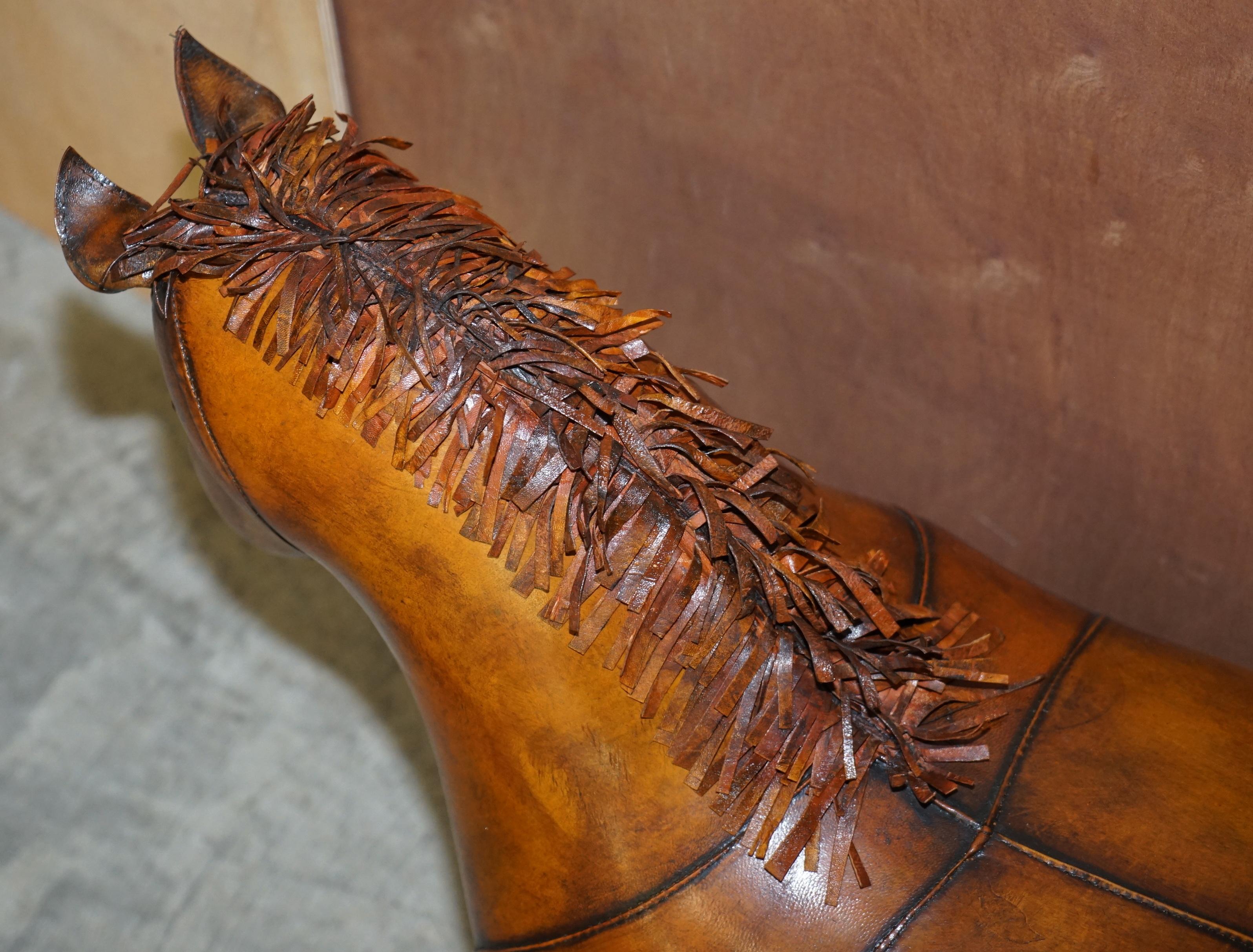 Leather 1 OF 2 LIBERTYS LONDON OMERSA STYLE BROWN LEATHER HORSE PONY FOOTSTOOLS OTTOMANs