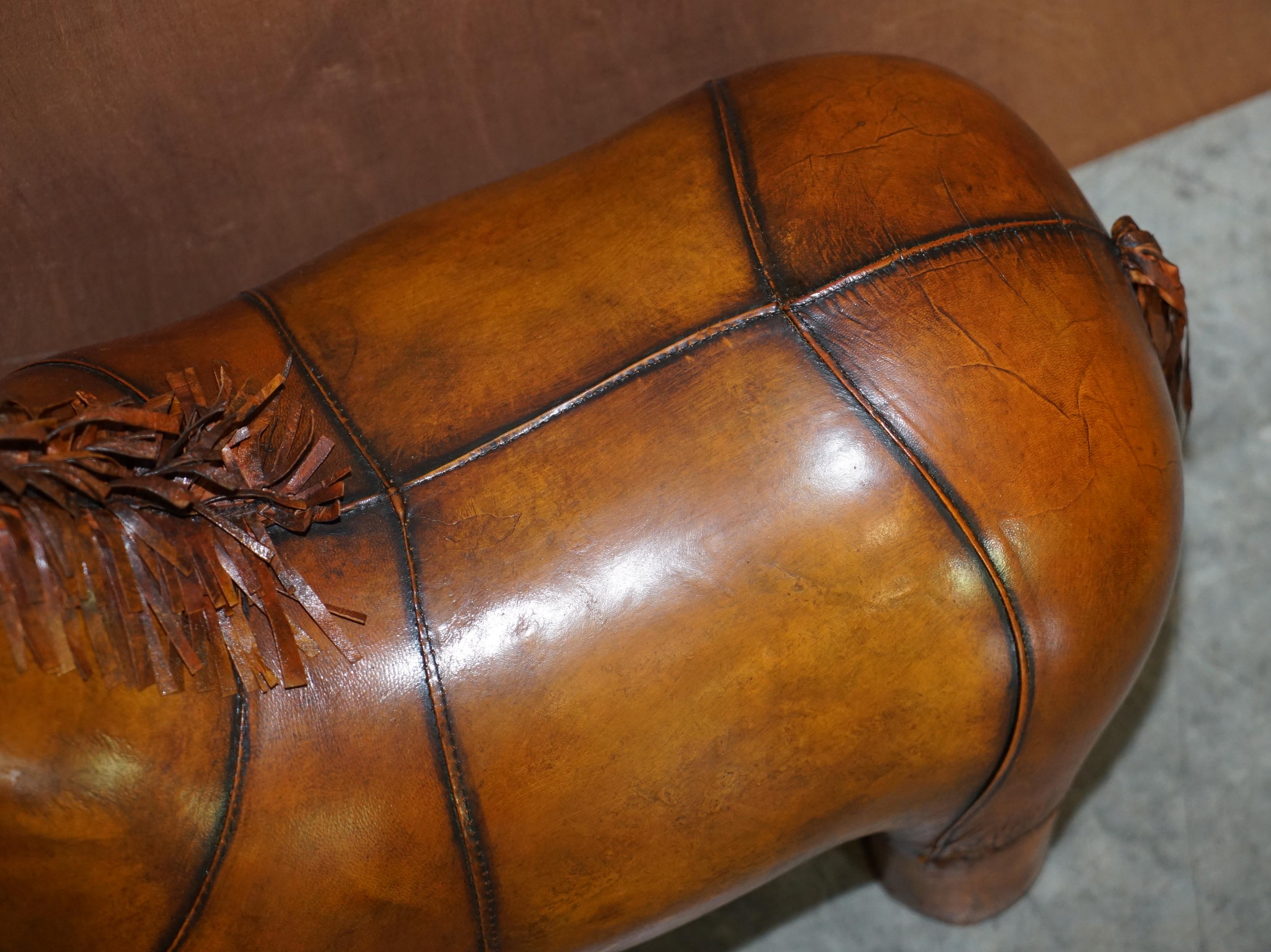 1 OF 2 LIBERTYS LONDON OMERSA STYLE BROWN LEATHER HORSE PONY FOOTSTOOLS OTTOMANs 1