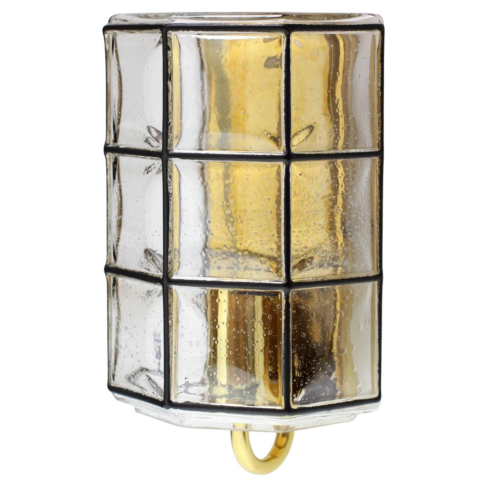 Tedesco 1 di 2 Limburg Vintage Mid-Century Iron Brass & Bubble Glass Wall Lights Sconceses in vendita