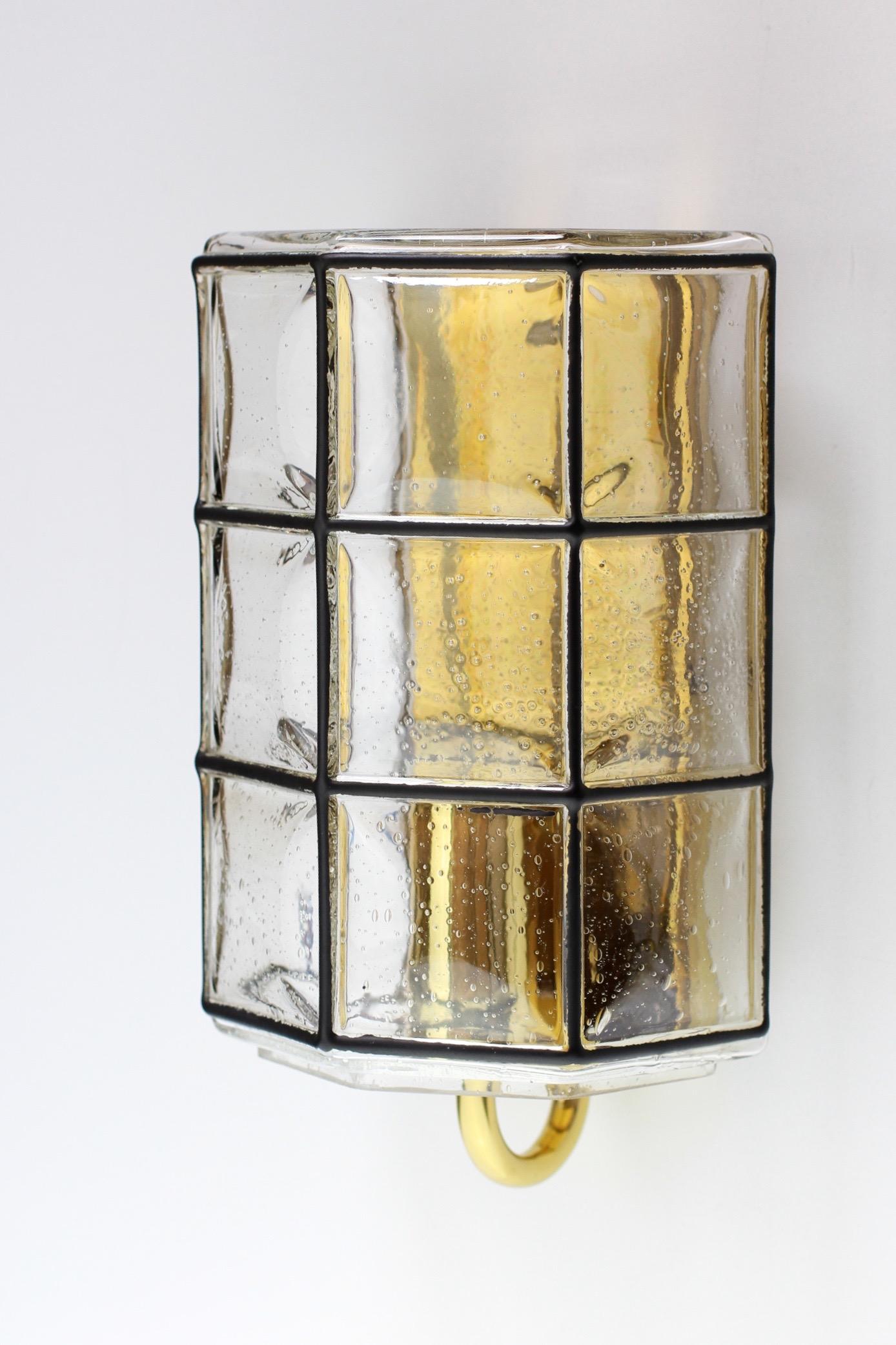 Stampato 1 di 2 Limburg Vintage Mid-Century Iron Brass & Bubble Glass Wall Lights Sconceses in vendita