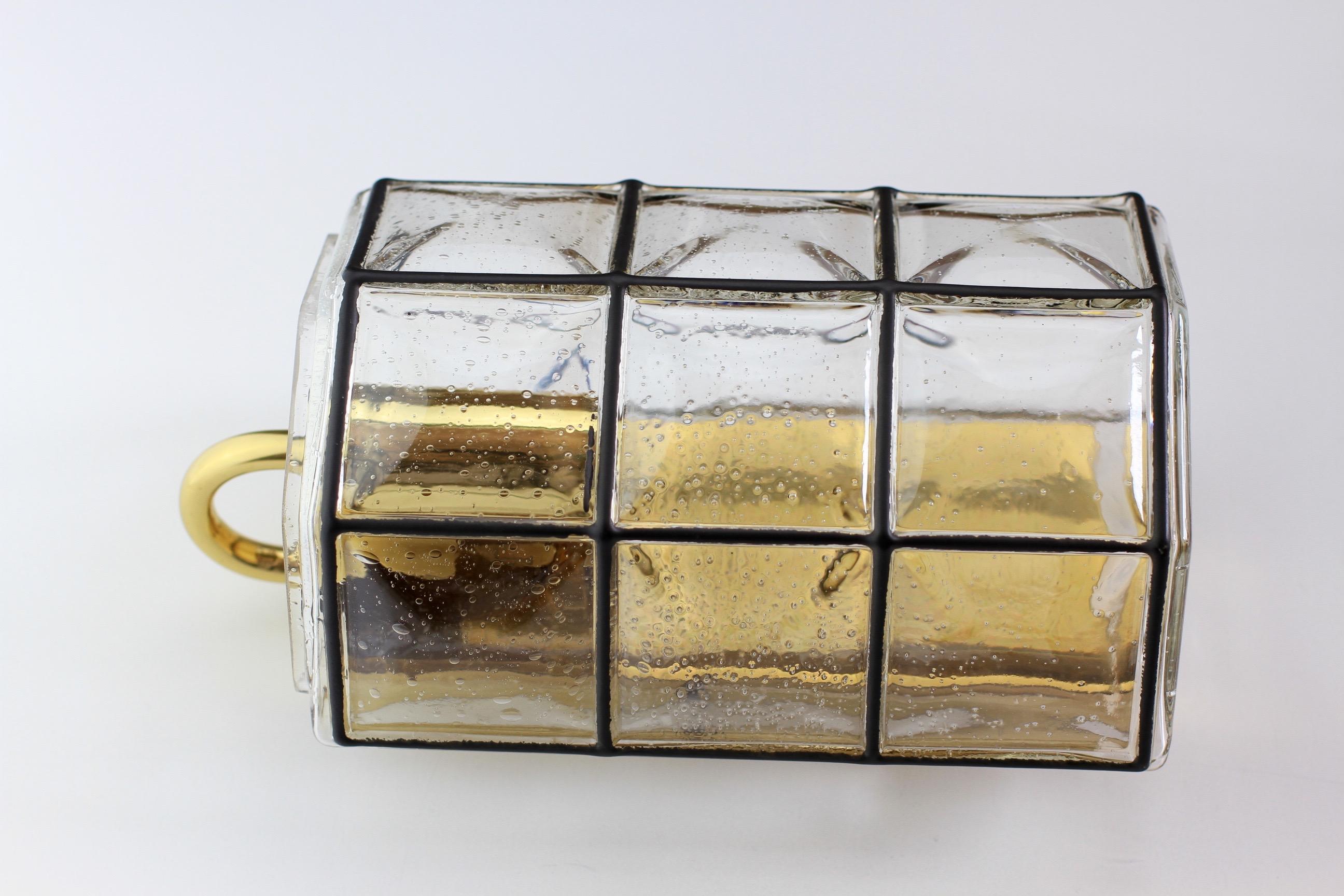 XX secolo 1 di 2 Limburg Vintage Mid-Century Iron Brass & Bubble Glass Wall Lights Sconceses in vendita