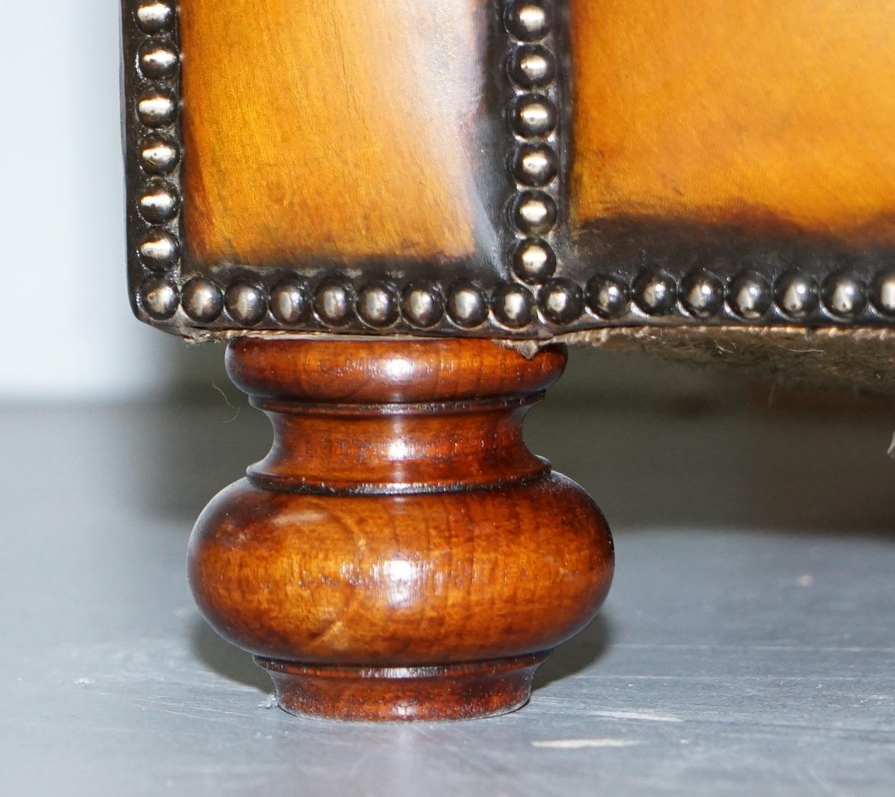 1 of 2 Lovely Hand Dyed Restored Whisky Brown Pleated Leather Chesterfield Sofa 5
