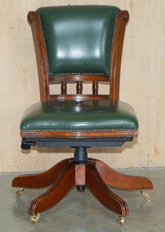 1 OF 2 LOVELY MODERN GREEN LEATHER BEECH FRAMED CAPTAiNS CHAIRS ADJUSTABLE