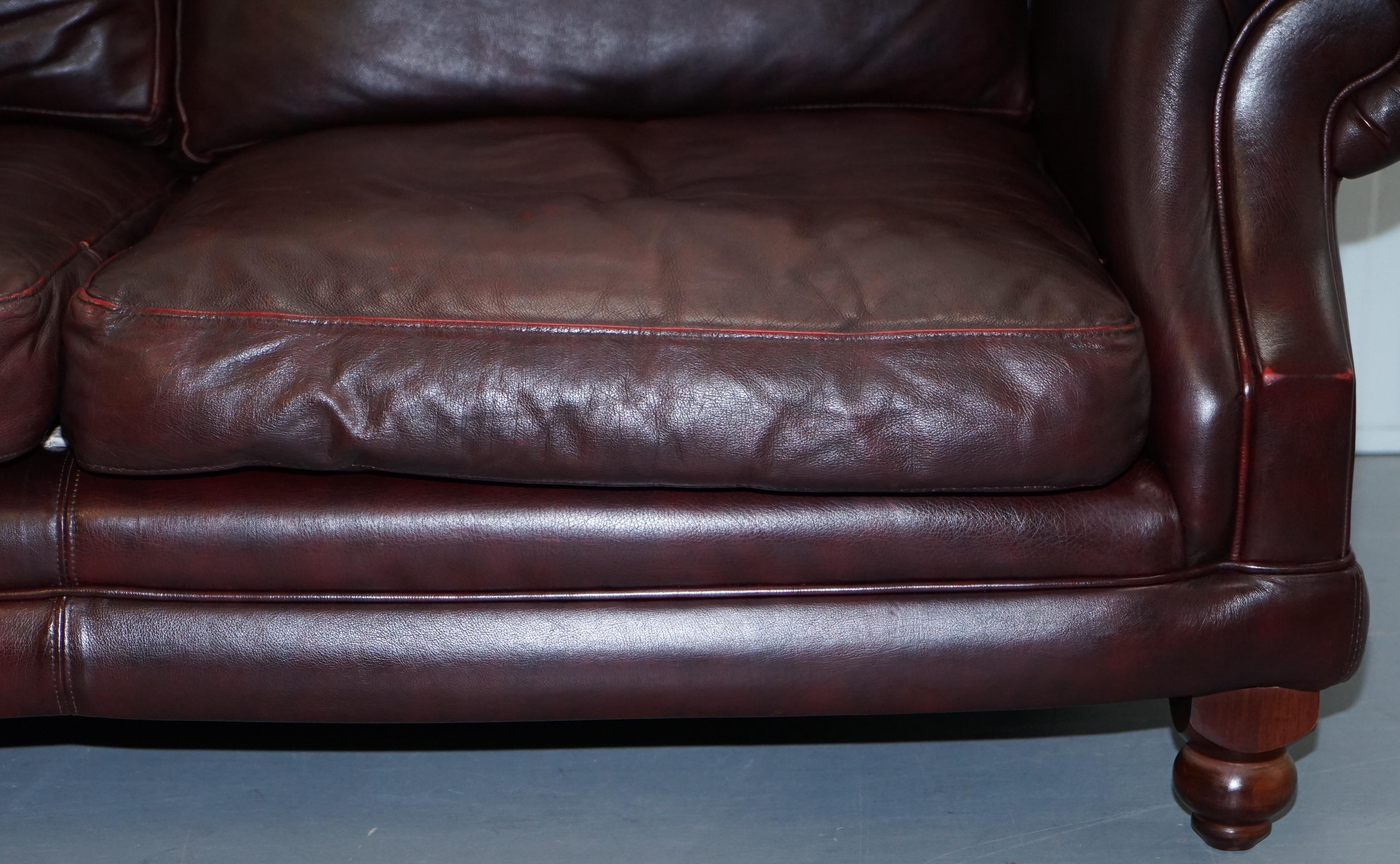 1 of 2 Lovely Thomas Lloyd Consort Oxblood Leather Three-Seat Sofas 3