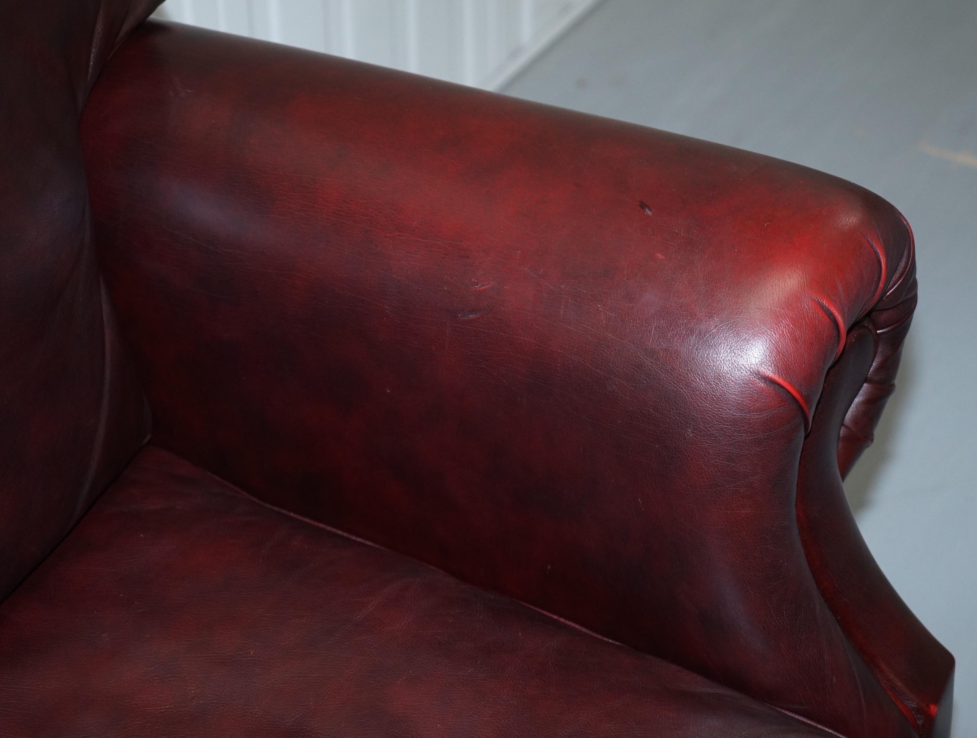 Hand-Crafted 1 of 2 Lovely Thomas Lloyd Consort Oxblood Leather Three-Seat Sofas