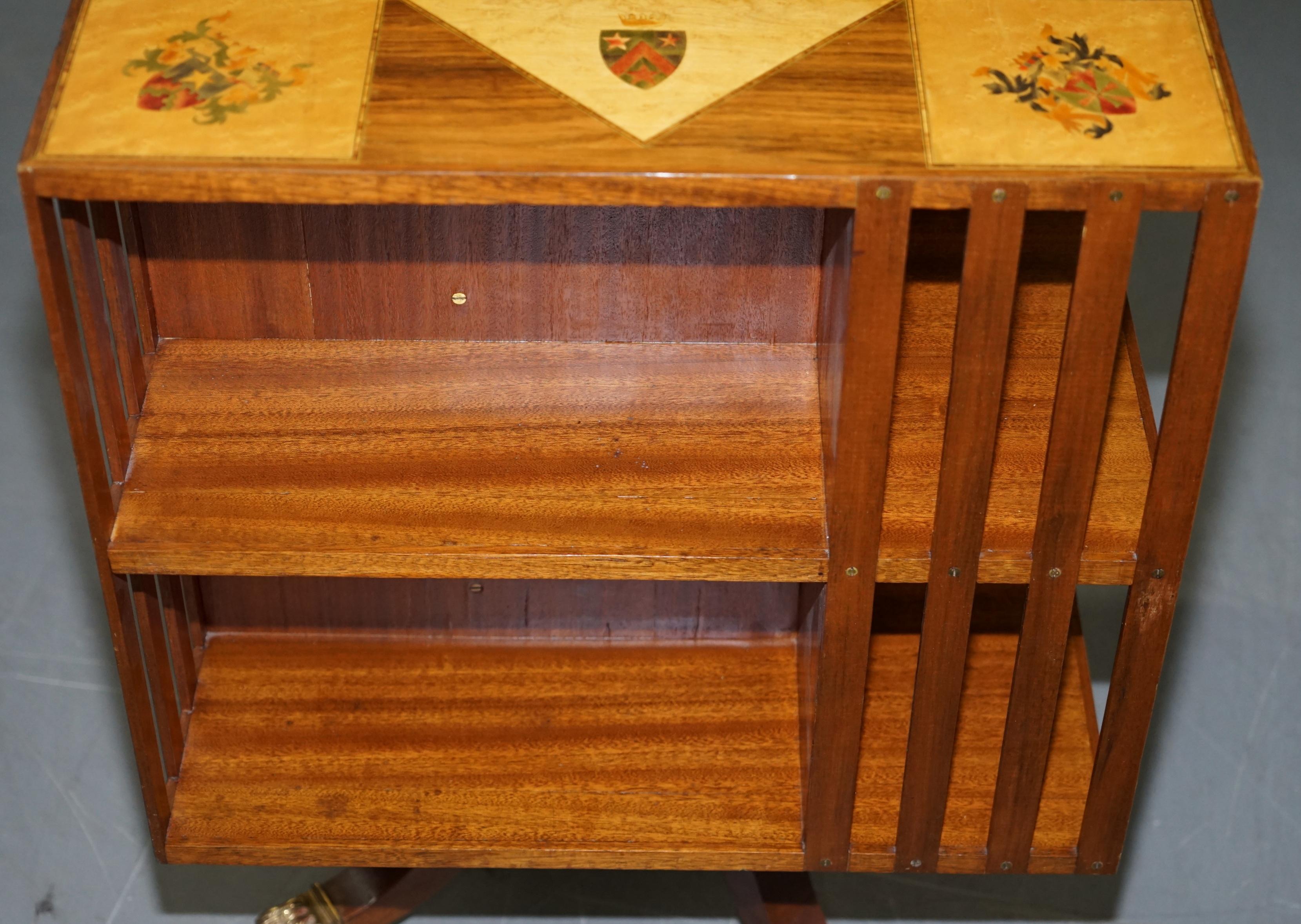 Mahogany & Maple Revolving Library Bookcase With Inlaid Royal Armorial Crests 7