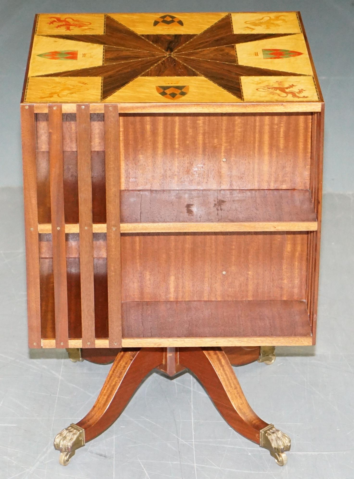 Edwardian 1 of 2 Mahogany & Maple Revolving Library Bookcases Inlaid Royal Armorial Crests