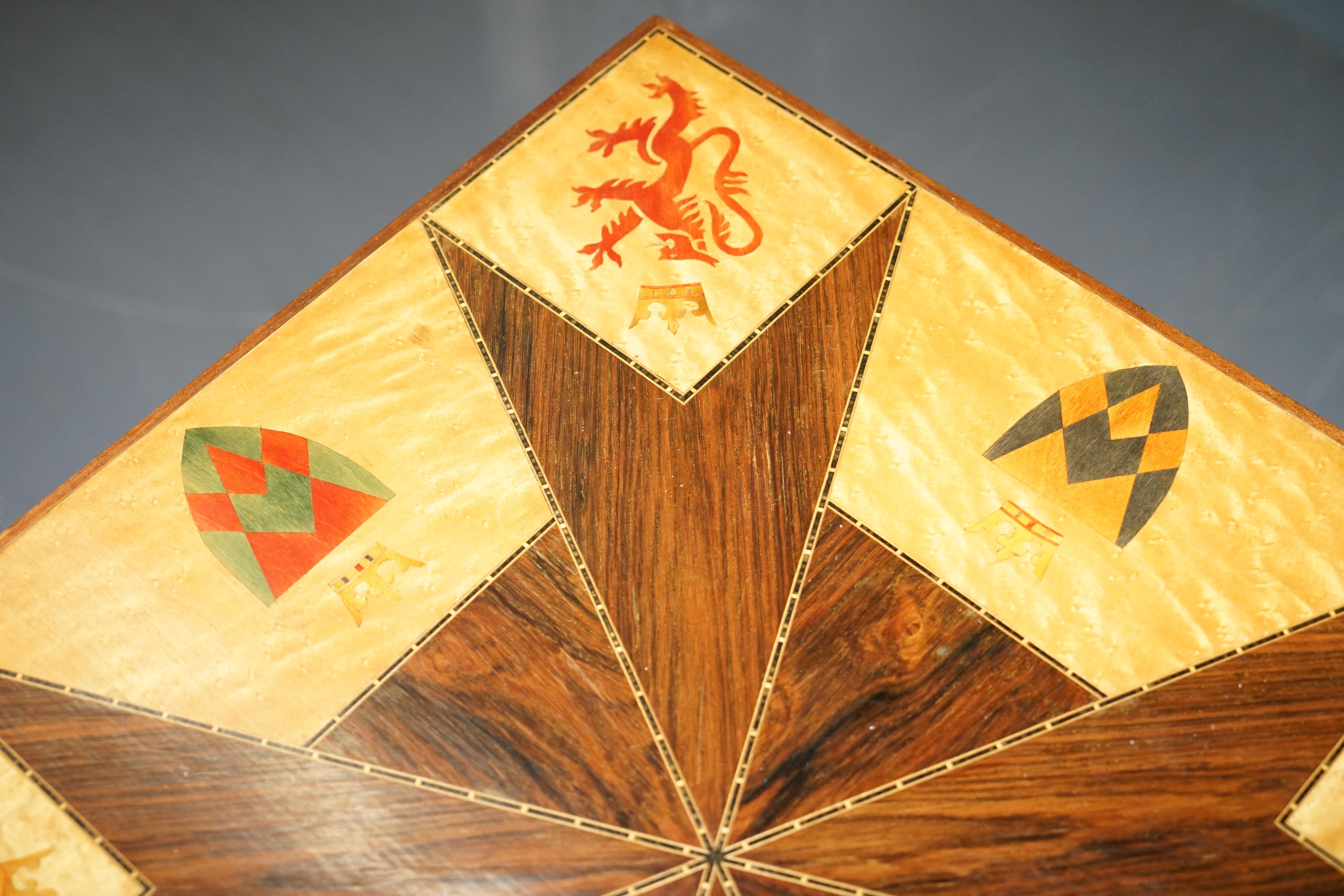 Hand-Crafted 1 of 2 Mahogany & Maple Revolving Library Bookcases Inlaid Royal Armorial Crests