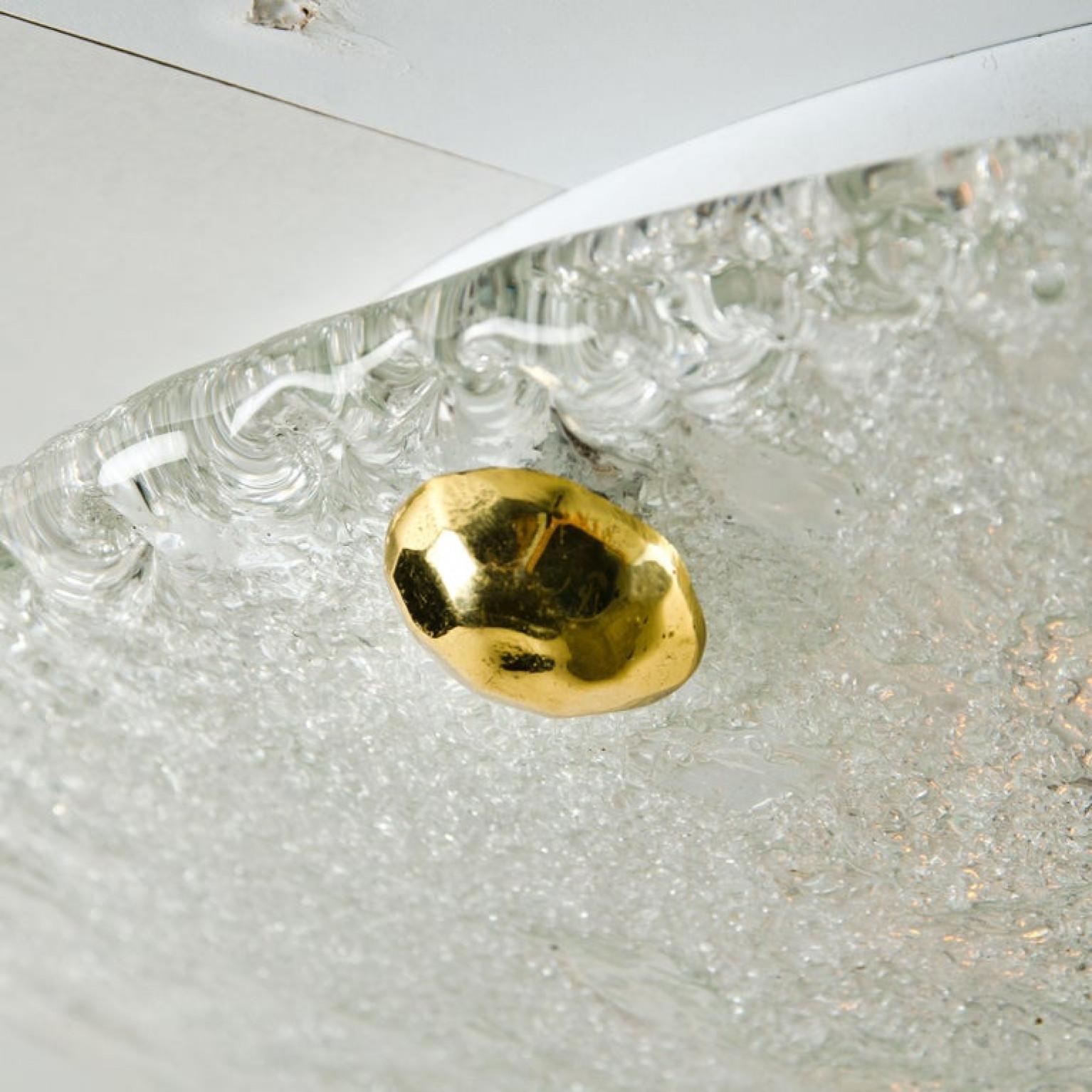 20th Century 1 of 2 Massive Textured Murano Flush Mount / Wall Lights by Hillebrand For Sale
