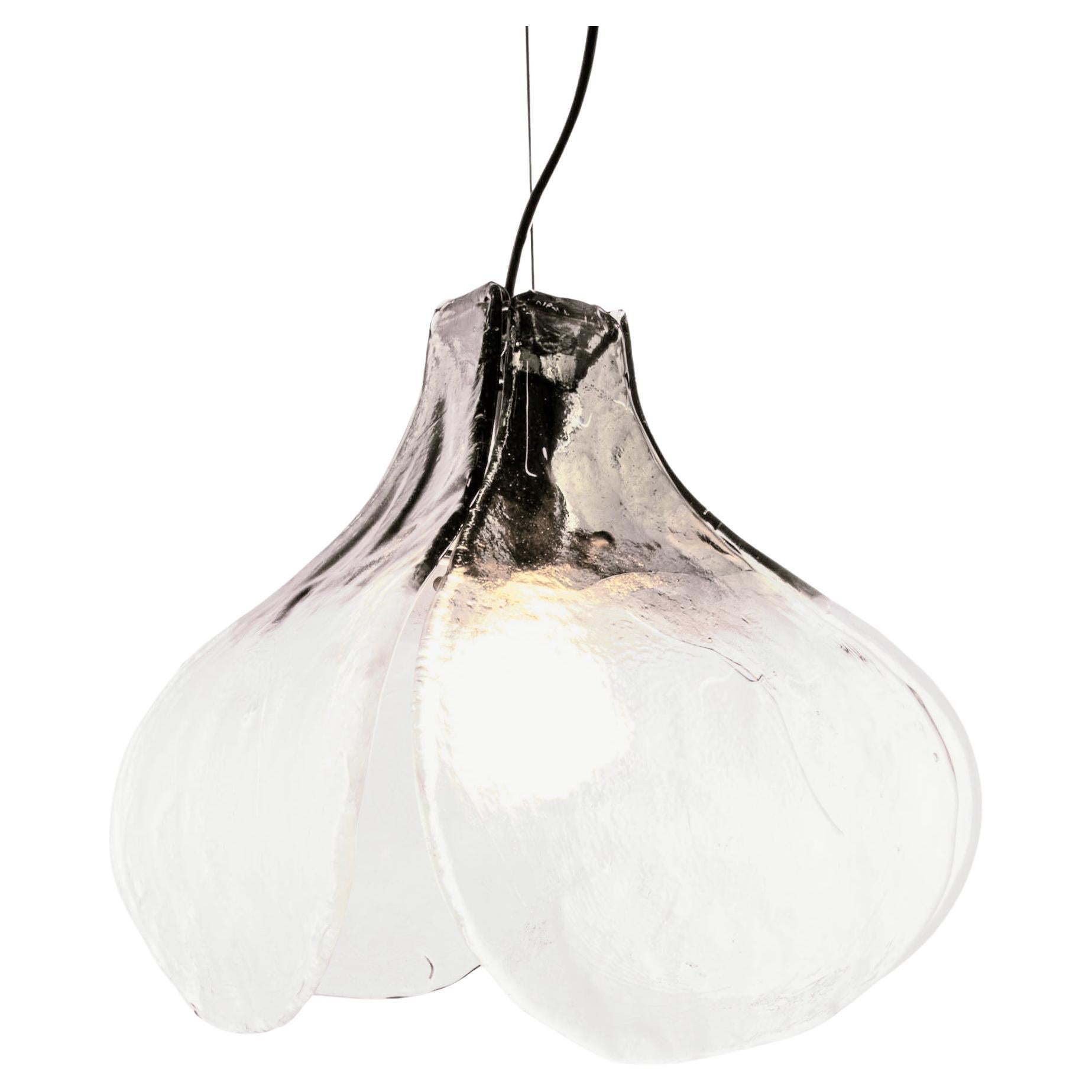 '1 of 2' Mazzega Tulip Pendant Lamp Amber & Clear Murano Glass Carlo Nason Italy