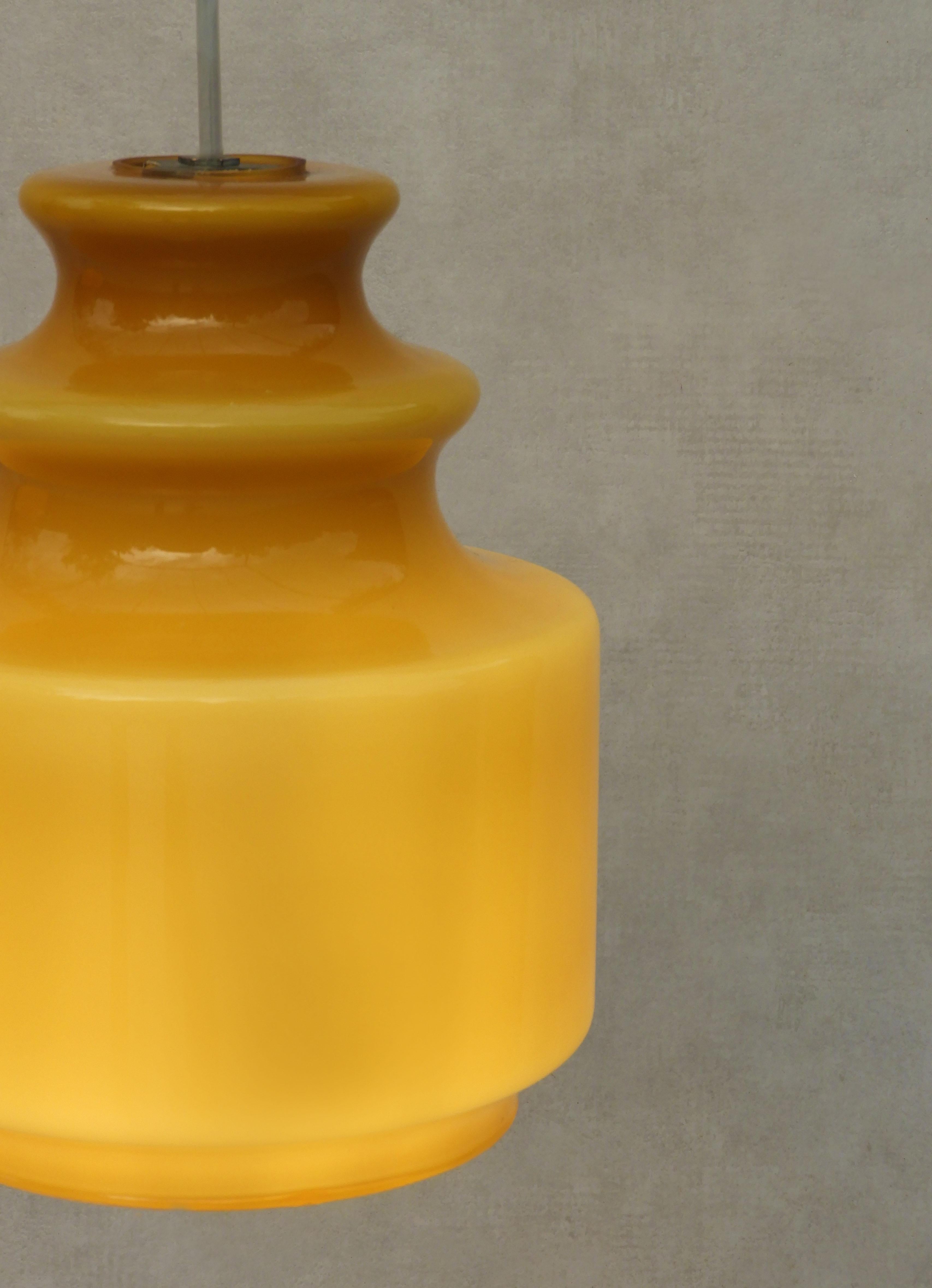 1 of 2 French Mid Century Amber Opaline Glass Pendant Lights 1970 5