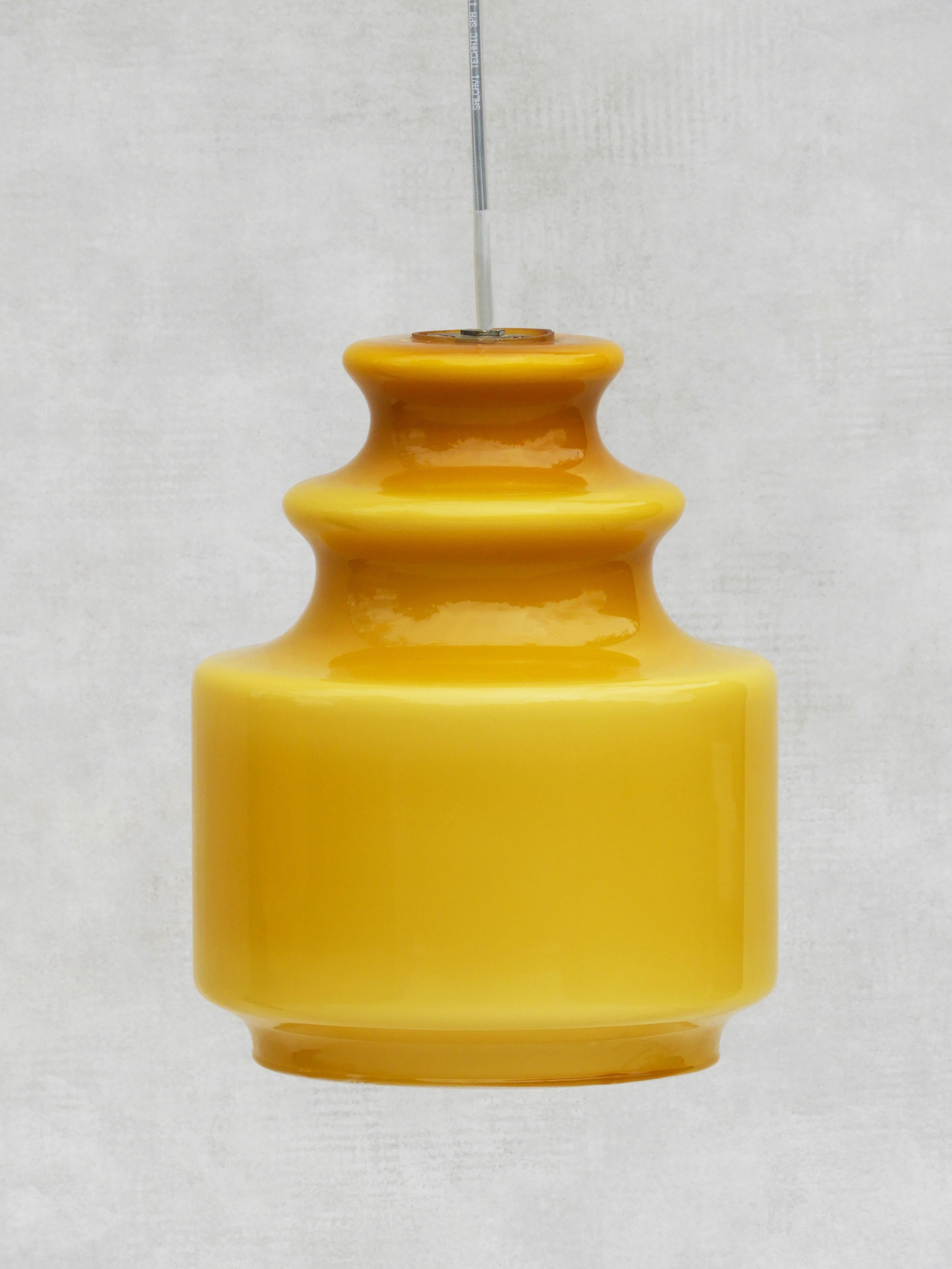 Mid-Century Modern 1 of 2 French Mid Century Amber Opaline Glass Pendant Lights 1970