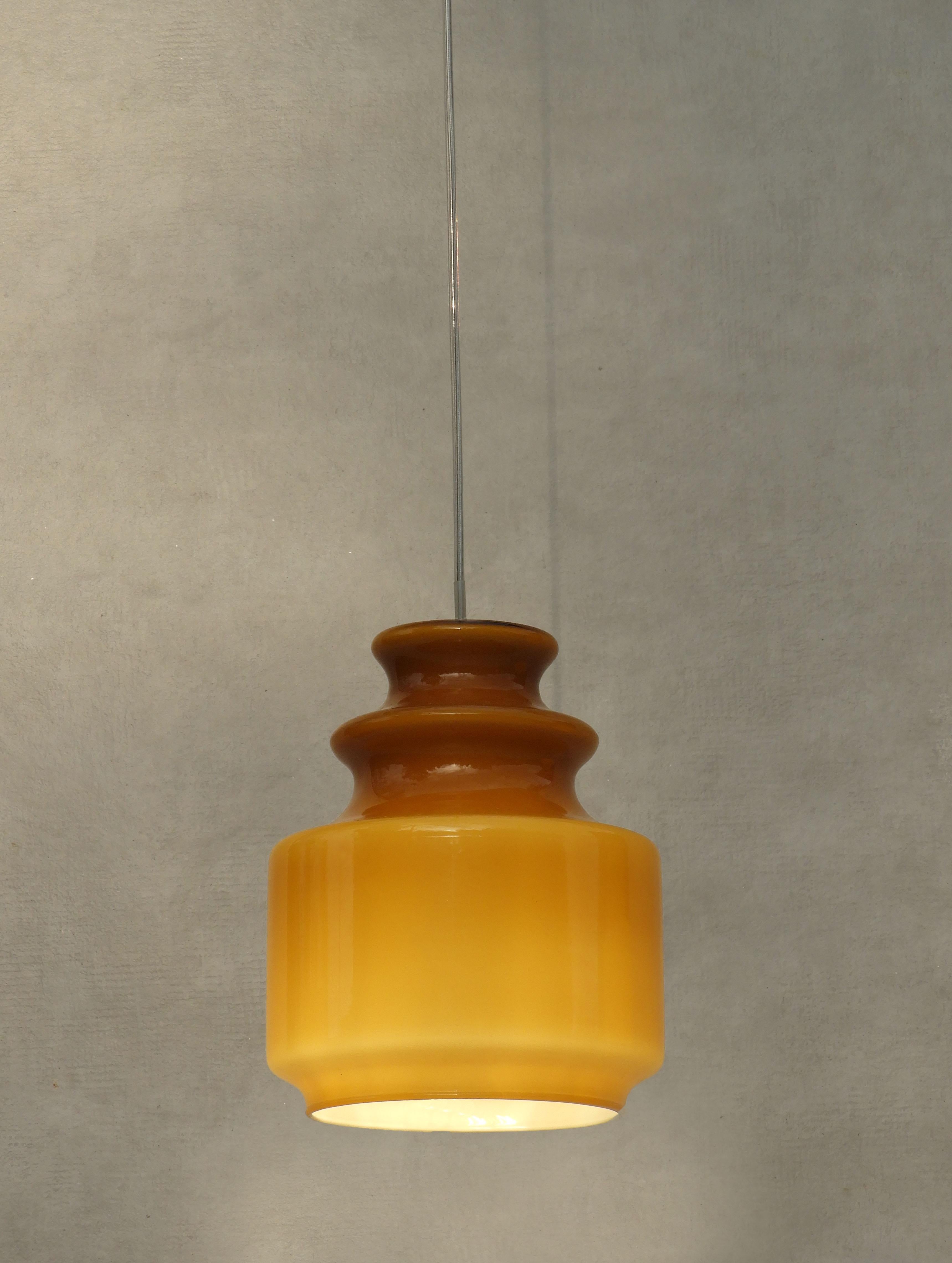 1 of 2 French Mid Century Amber Opaline Glass Pendant Lights 1970 1