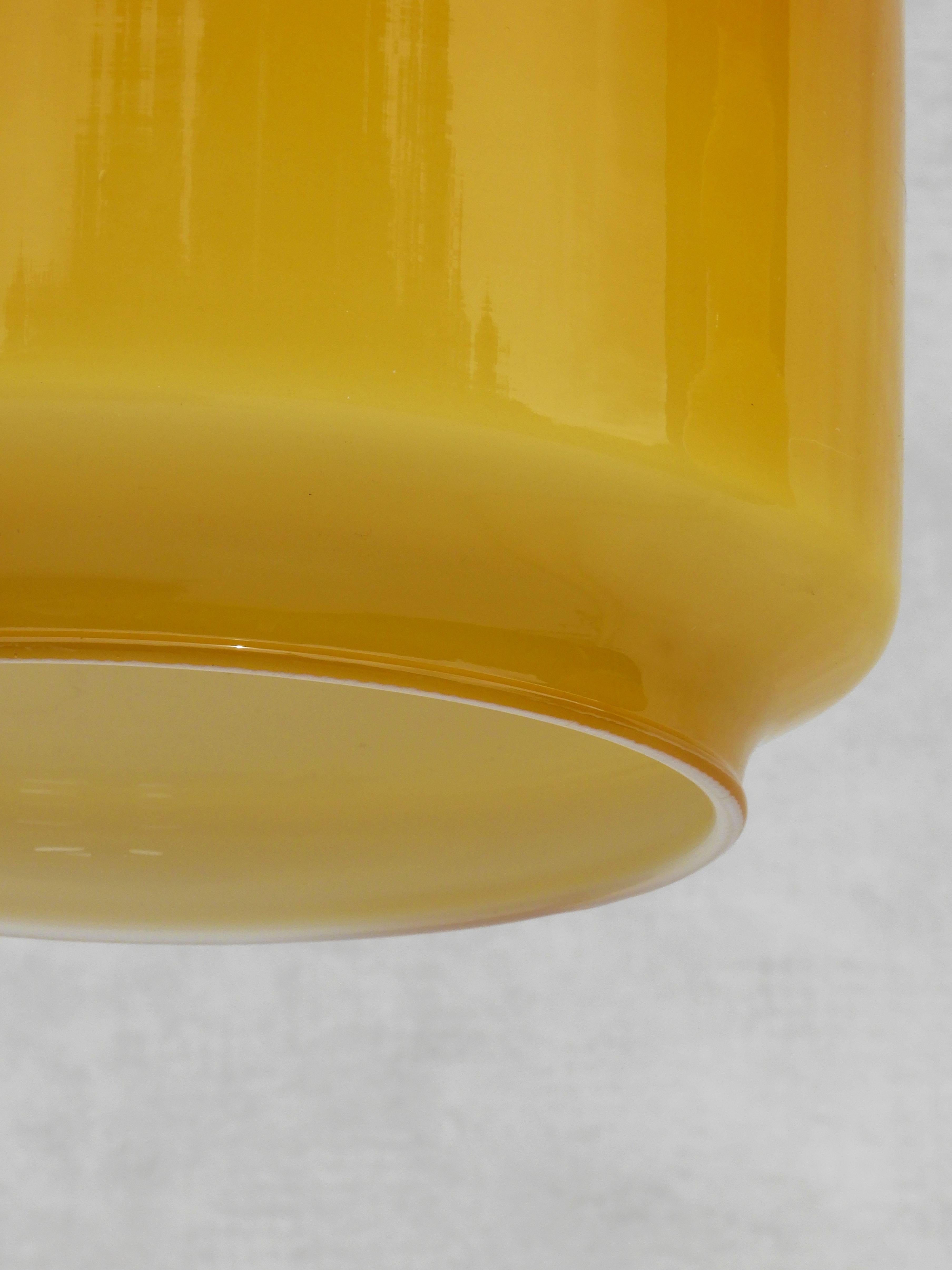1 of 2 French Mid Century Amber Opaline Glass Pendant Lights 1970 4