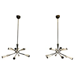 1 of 2 Mid-Century Brass 12-Arm Sputnik Chandelier, 1950s, Italy