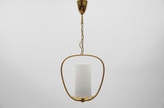 1. of 2 Mid Century Modern Brass & Bubble Opal Glass Pendant Lamp, 1960s Austria
