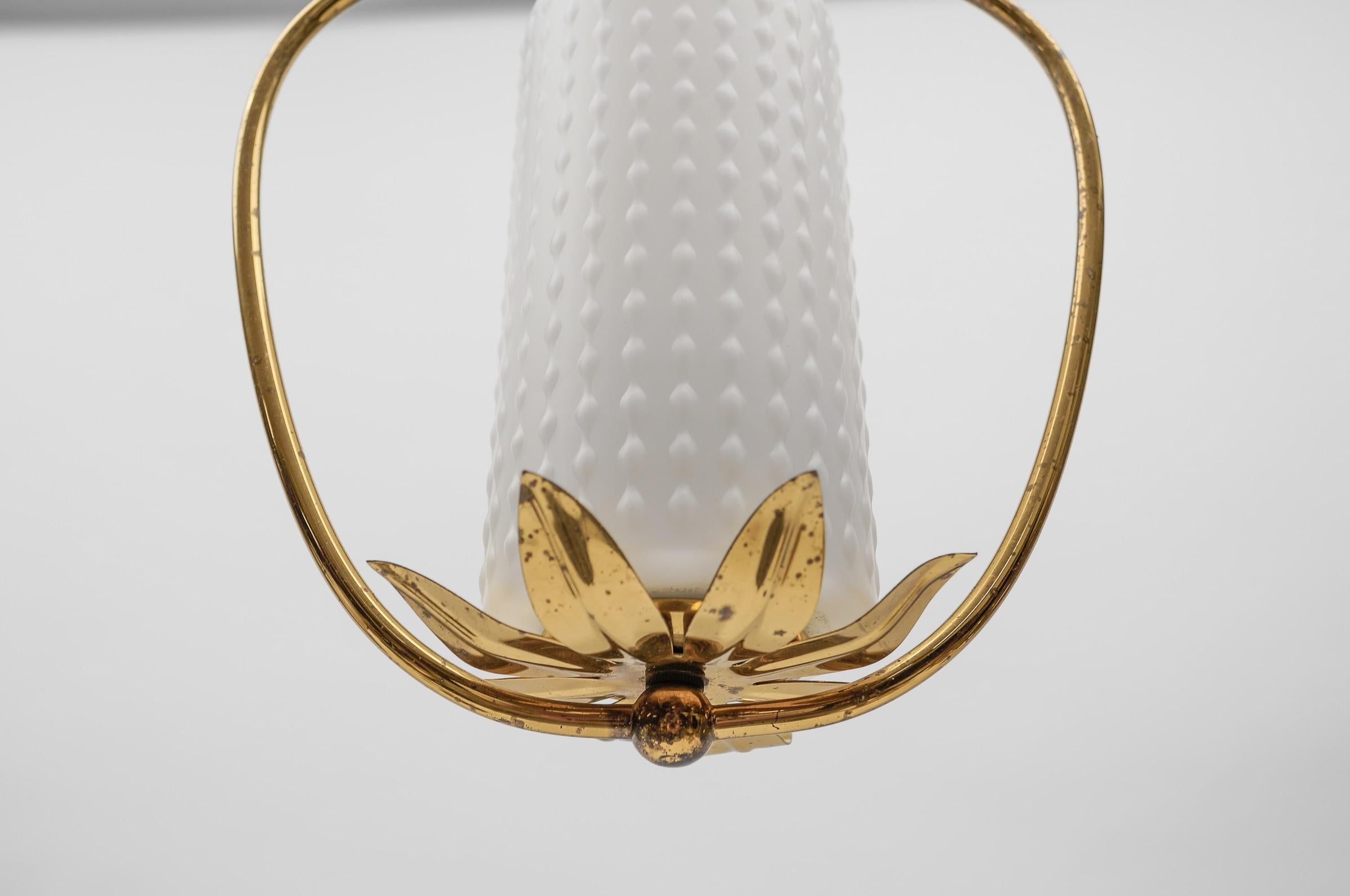 1. of 2 Mid Century Modern Brass & Bubble Opal Glass Pendant Lamp, 1960s Austria For Sale 2