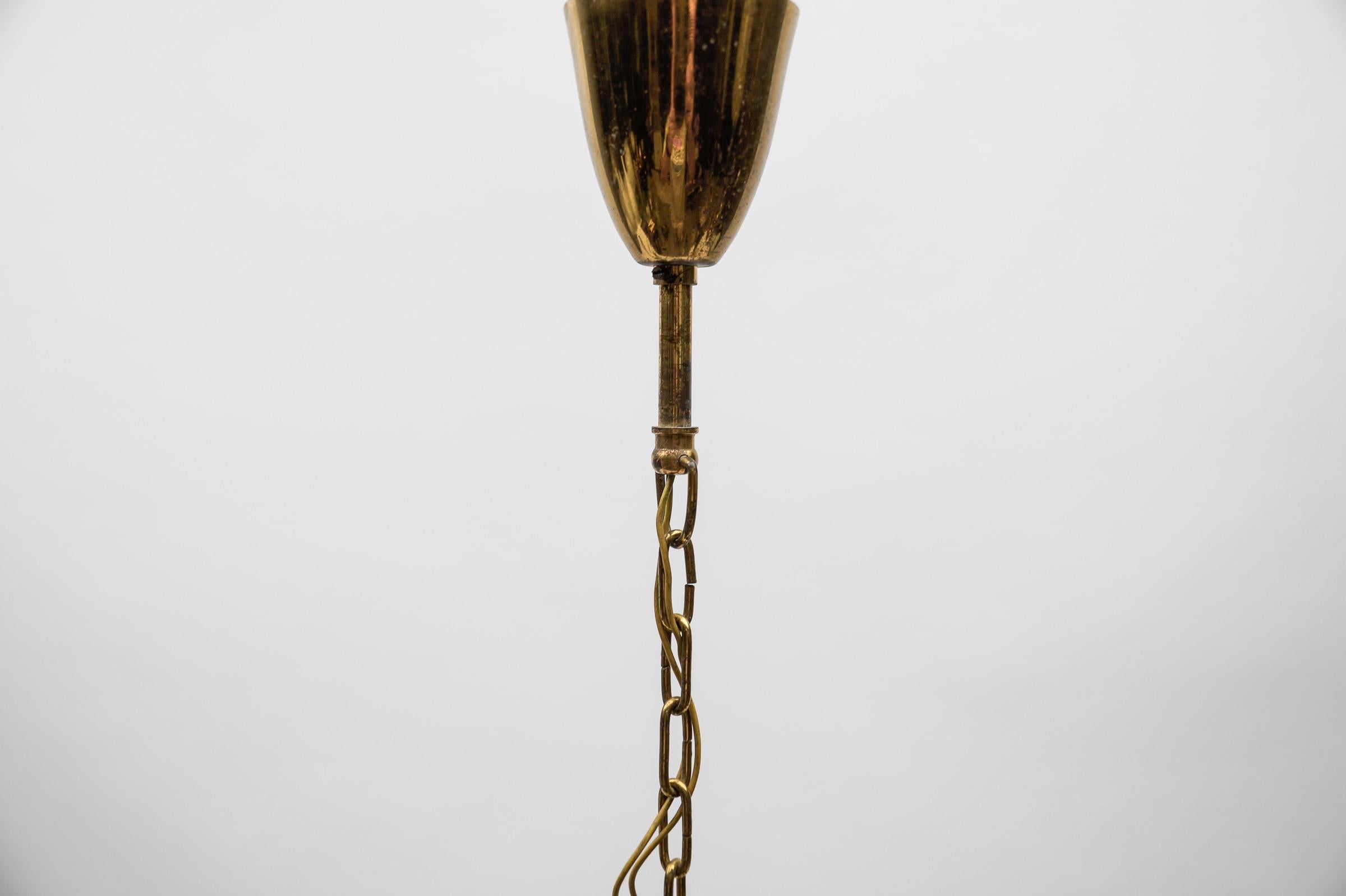 1. of 2 Mid Century Modern Brass & Bubble Opal Glass Pendant Lamp, 1960s Austria For Sale 3