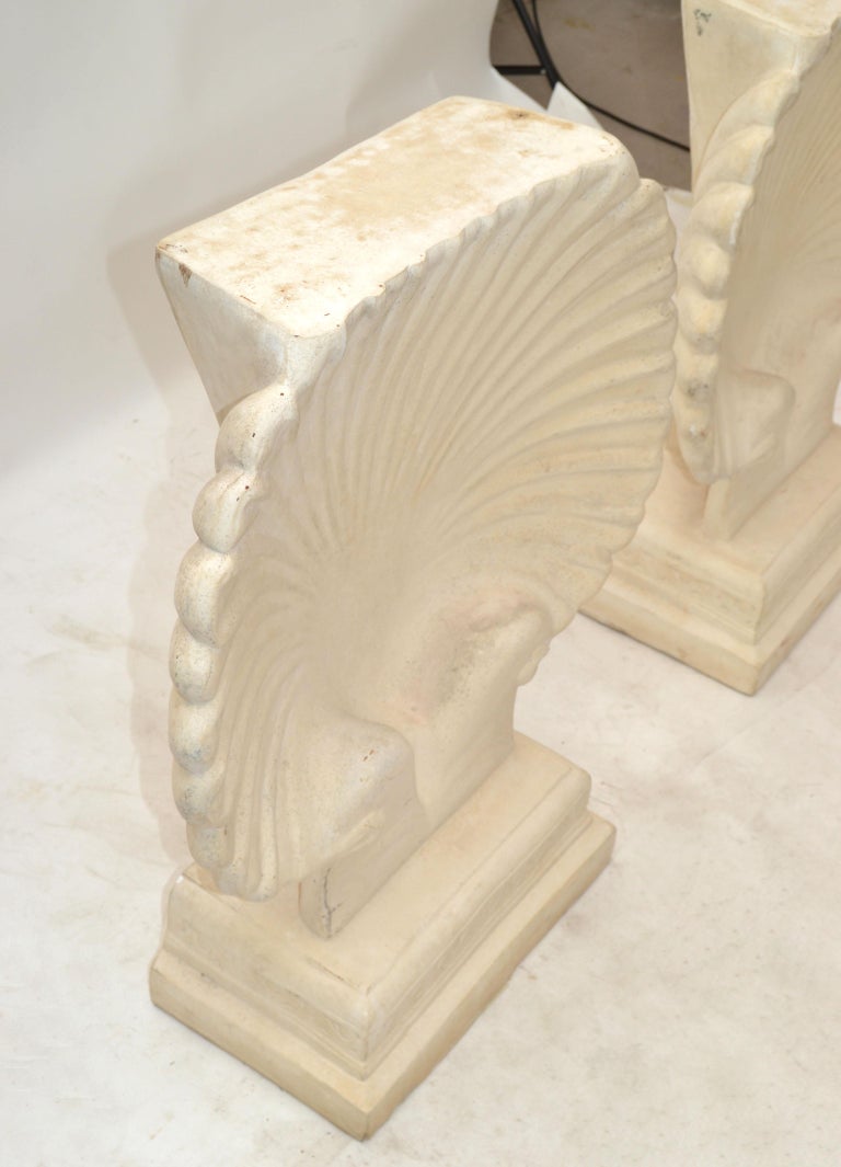 1 of 2 Mid-Century Modern Nautical Hand-Carved Concrete Sea Shell ...