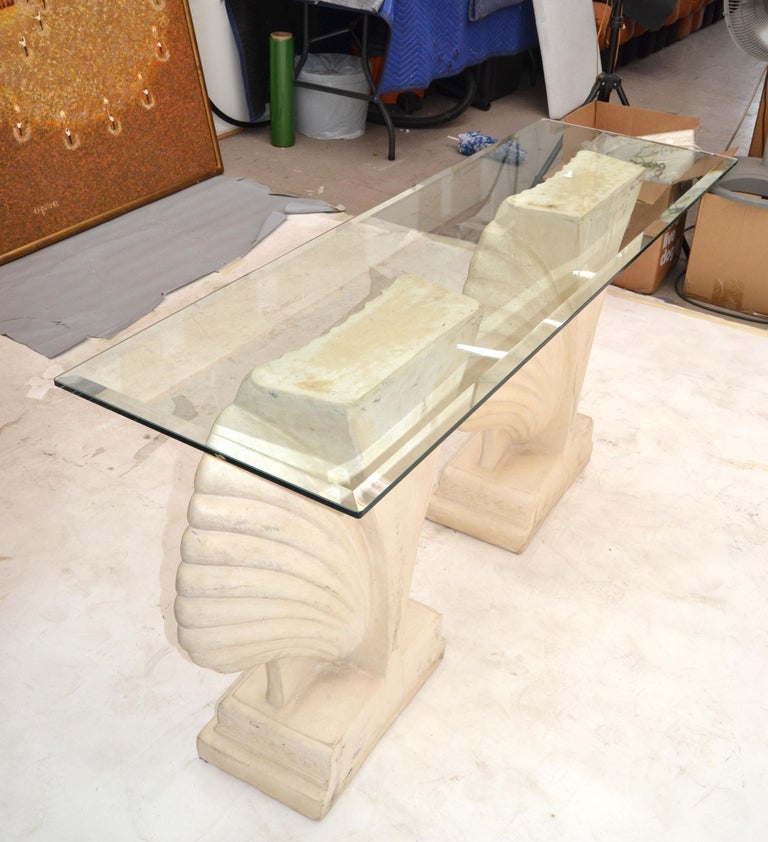 1 of 2 Mid-Century Modern Nautical Hand-Carved Concrete Sea Shell ...
