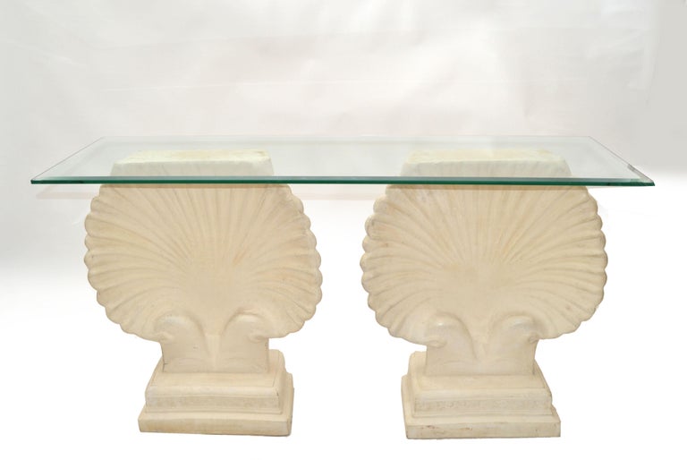 1 of 2 Mid-Century Modern Nautical Hand-Carved Concrete Sea Shell ...