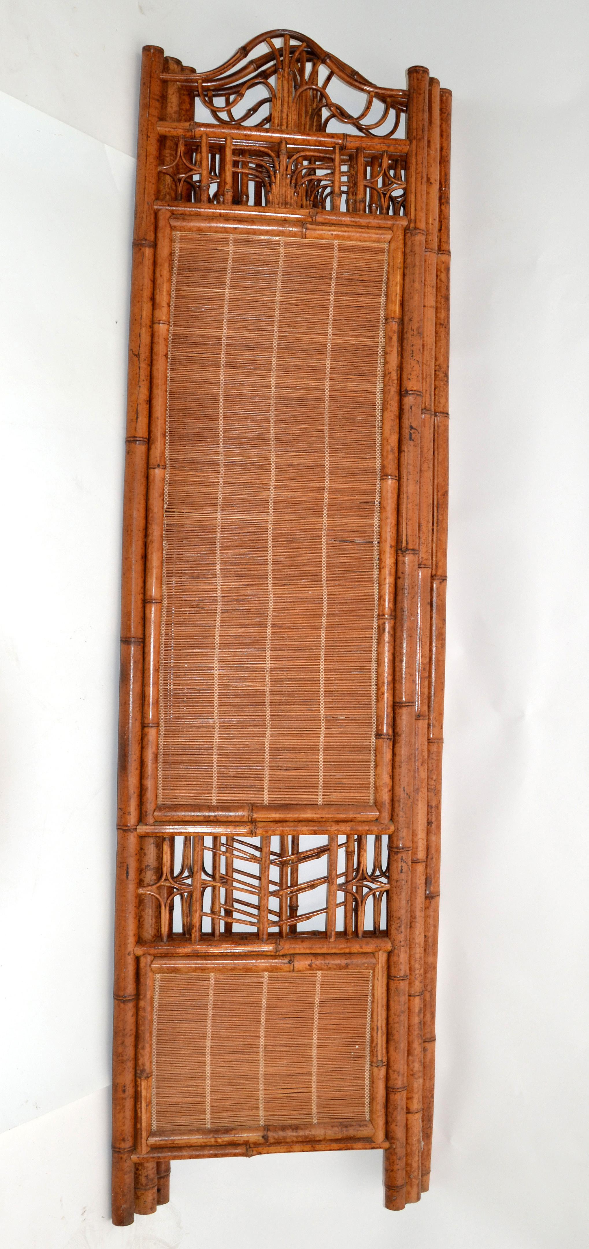 Metal One Mid-Century Modern Tall Solid Bamboo Wood Room Divider Screen Partition For Sale
