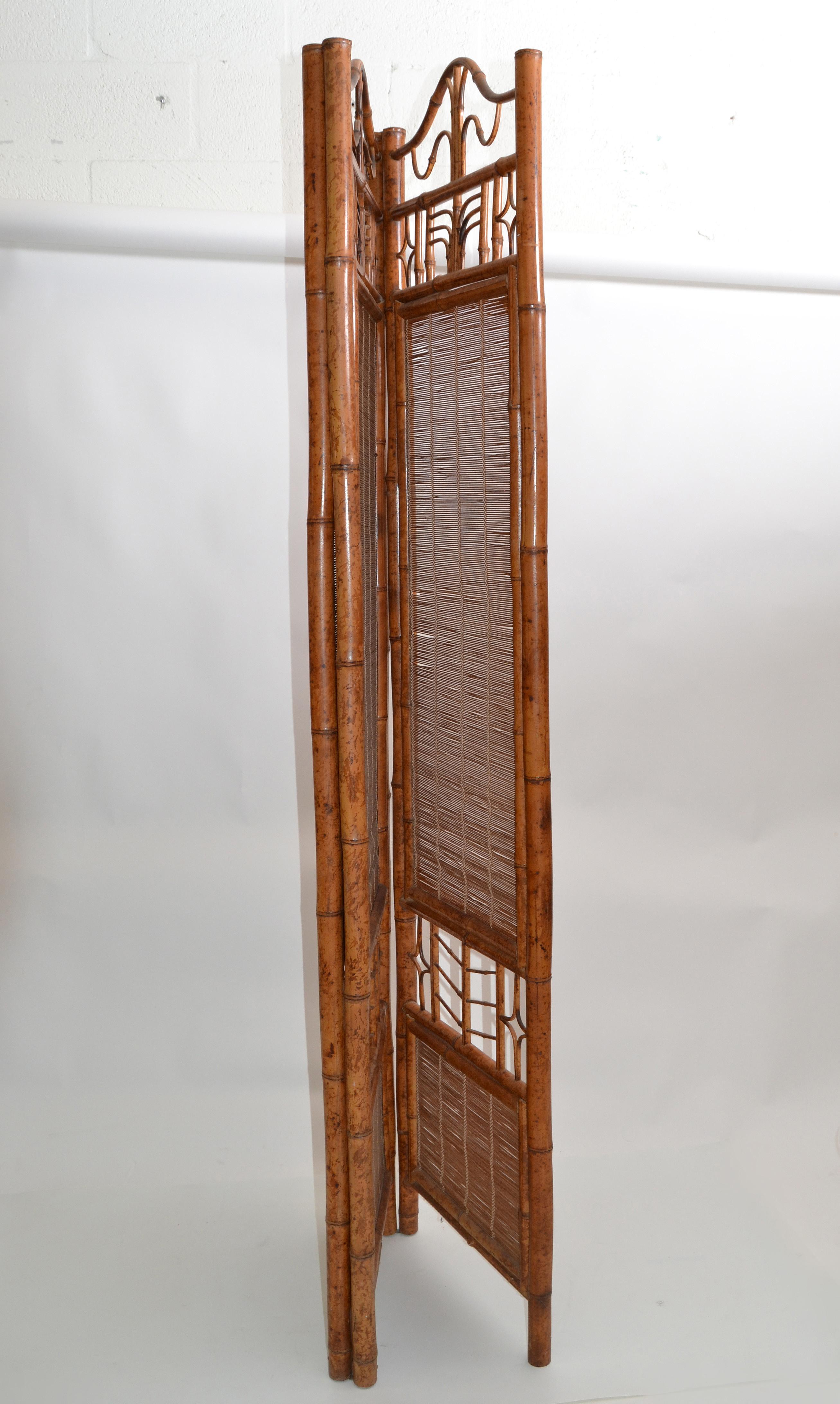 20th Century One Mid-Century Modern Tall Solid Bamboo Wood Room Divider Screen Partition For Sale