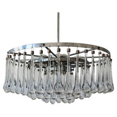 1 of 2 Mid Century Murano Glass Chandelier "Waterfall" by Venini, Italy 1970s