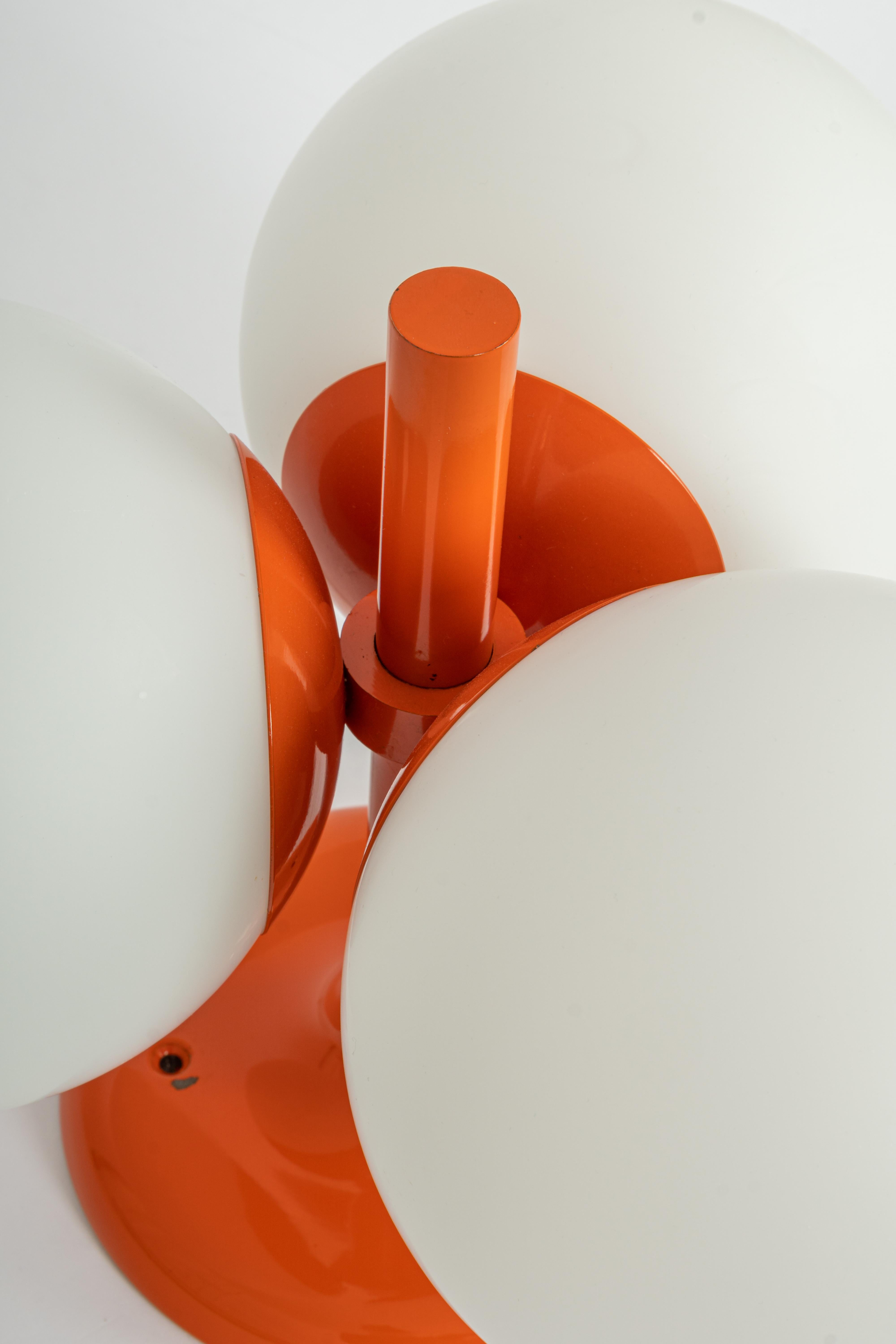Late 20th Century 1 of 2 Midcentury Orbital Ceiling /Wall Lamp in Orange by Kaiser, Germany, 1970s