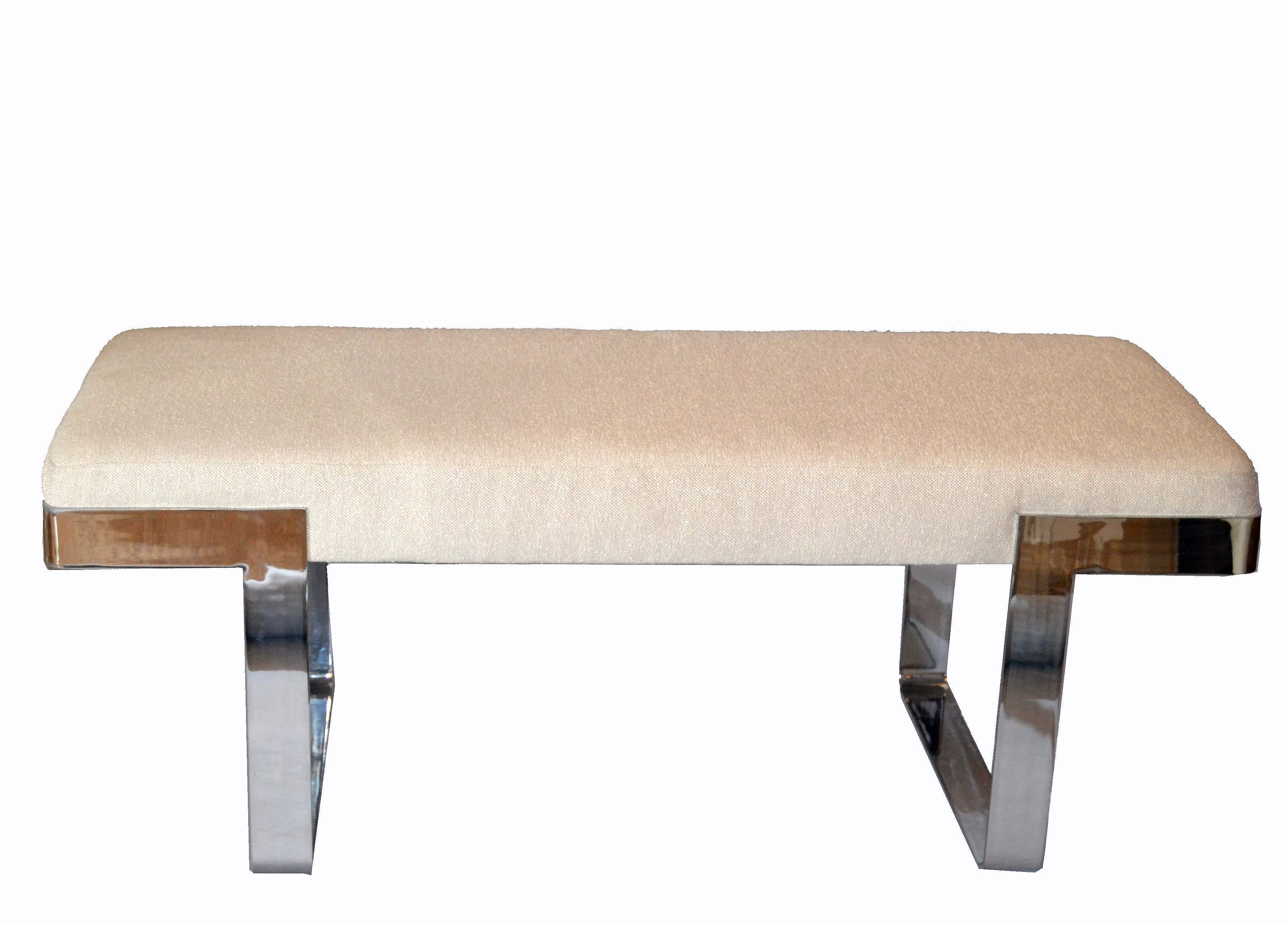 1 of 2 Milo Baughman Benches Linen Fabric in Beige on Steel Base Pace Collection 4