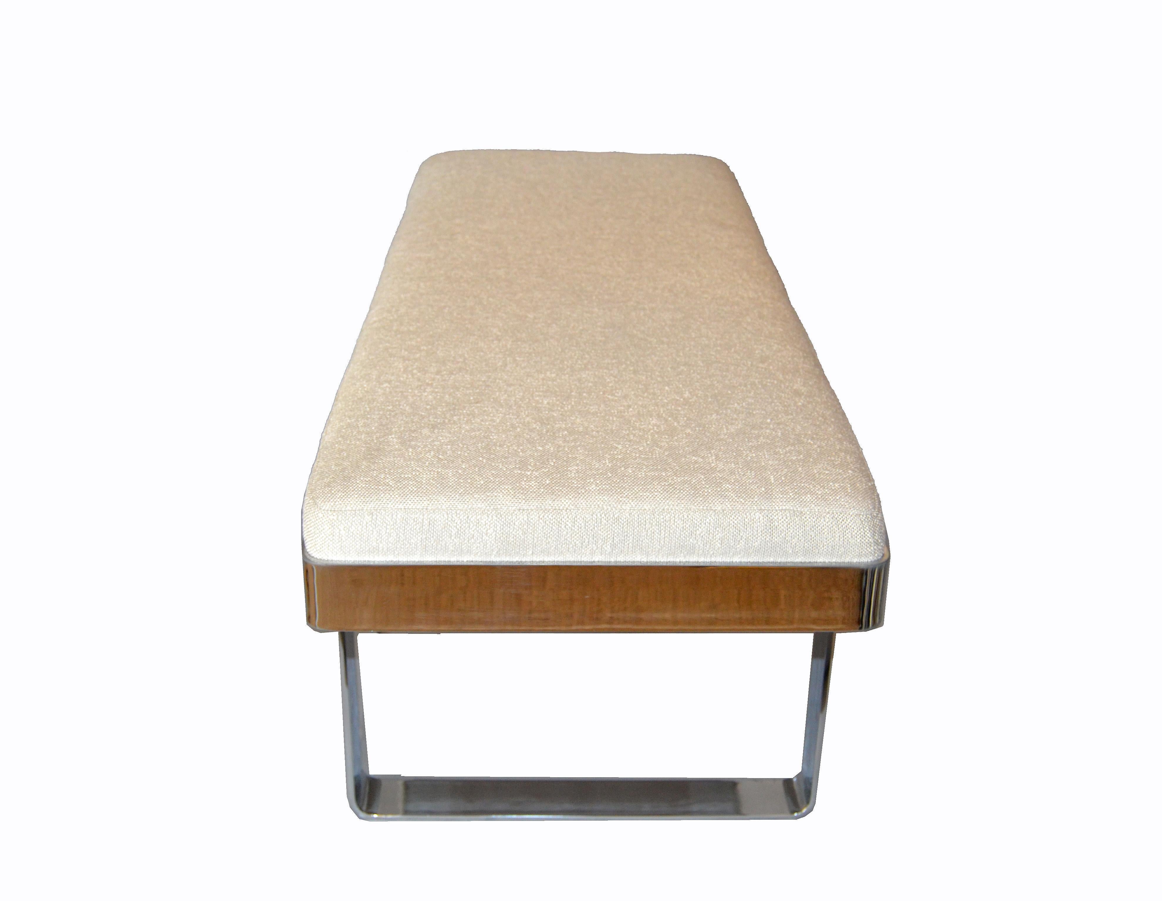American 1 of 2 Milo Baughman Benches Linen Fabric in Beige on Steel Base Pace Collection