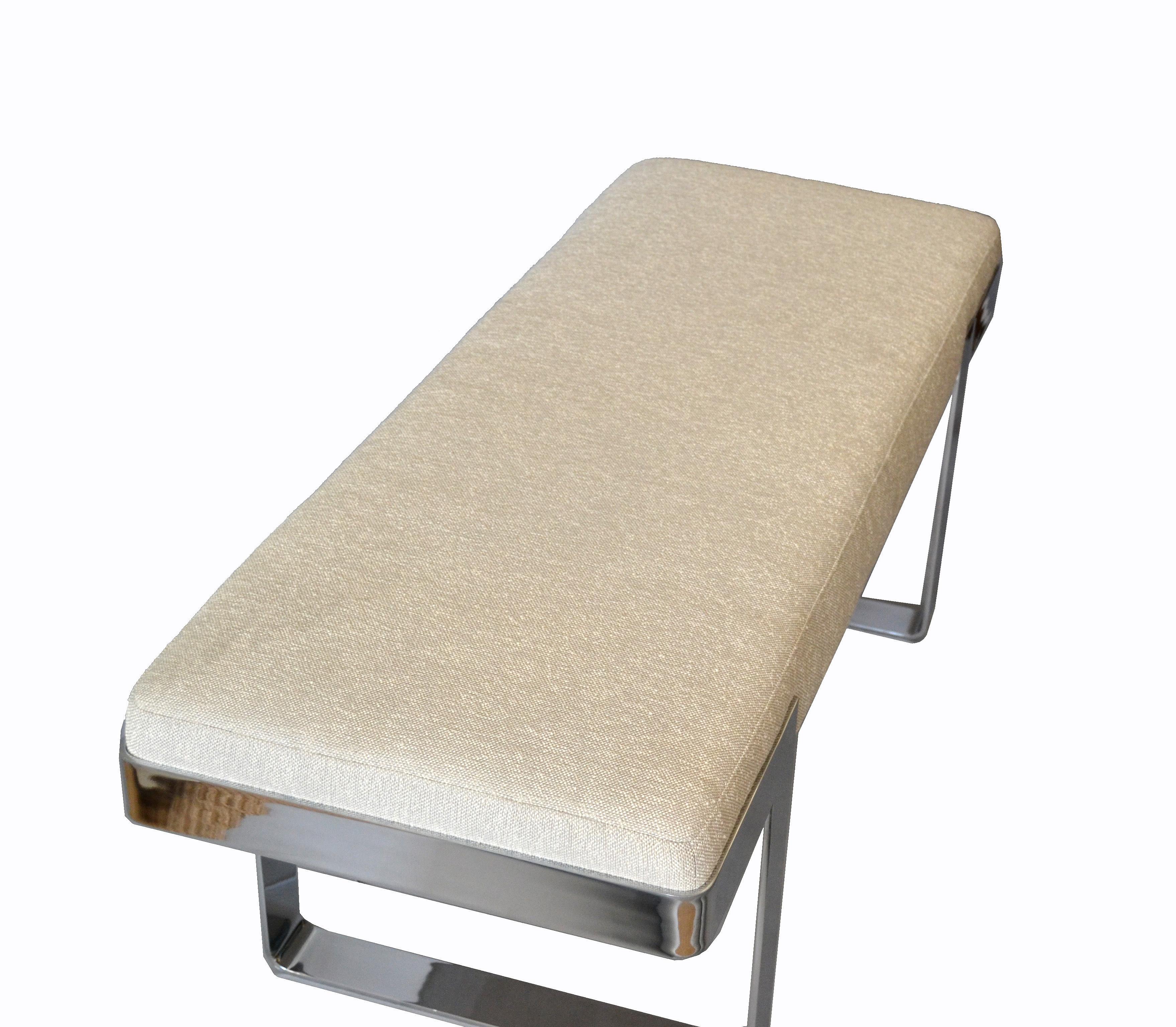 Late 20th Century 1 of 2 Milo Baughman Benches Linen Fabric in Beige on Steel Base Pace Collection