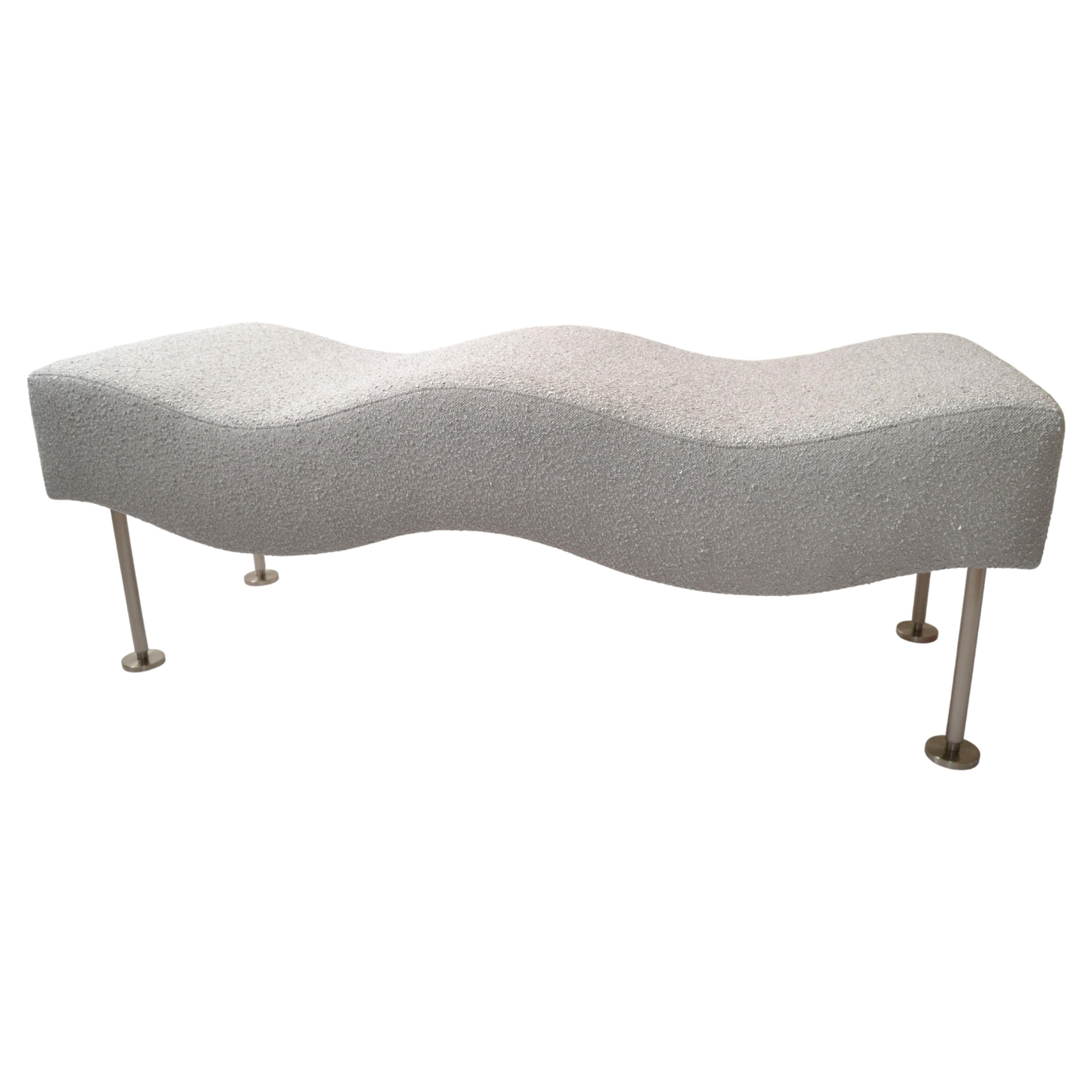 1 of 2 Modern Brueton Industries Silver Gray Bouclé Fabric Wave Daybed Bench 90