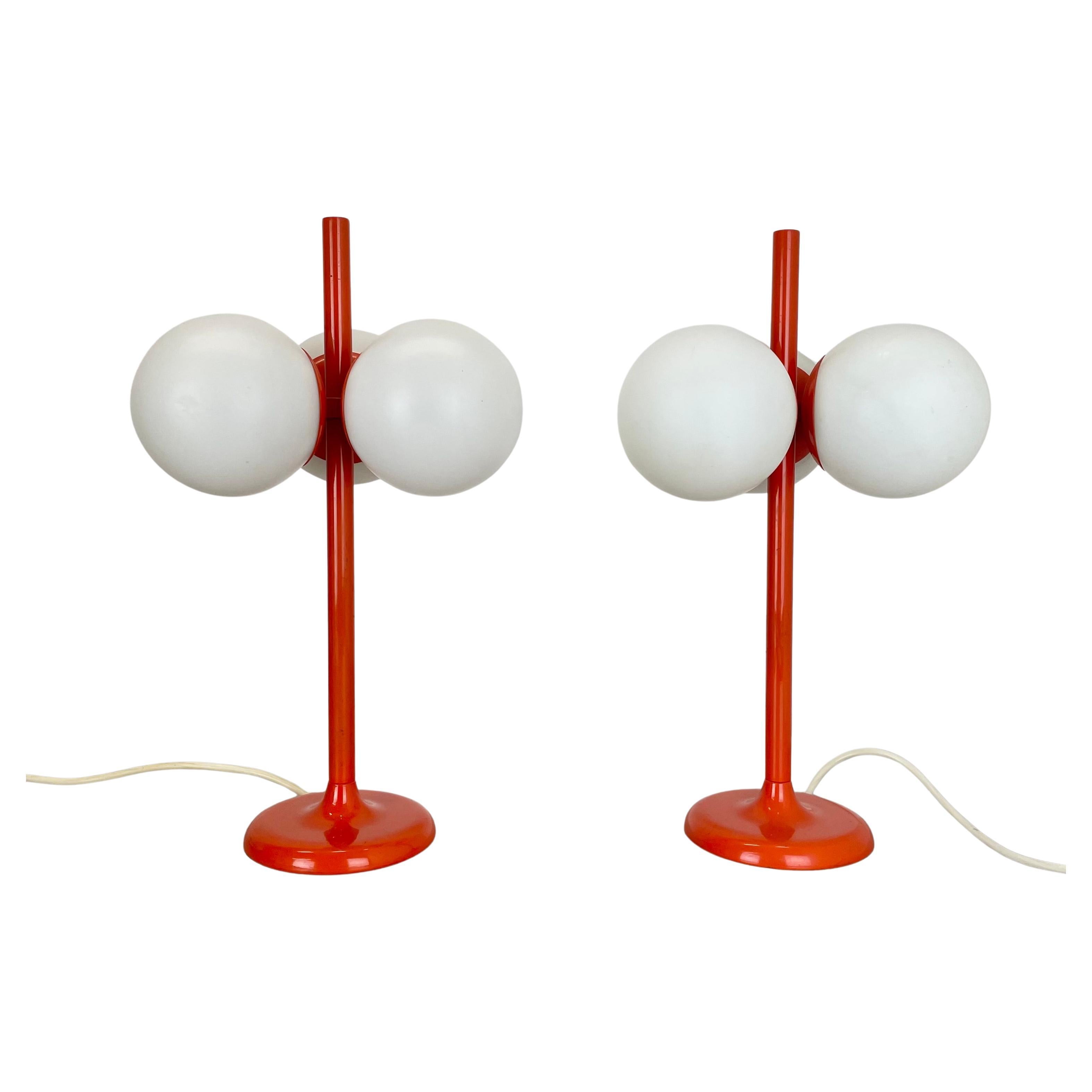 1 of 2 Lampada da tavolo Sputnik arancione modernista Kaiser Leuchten, Germania, anni '70