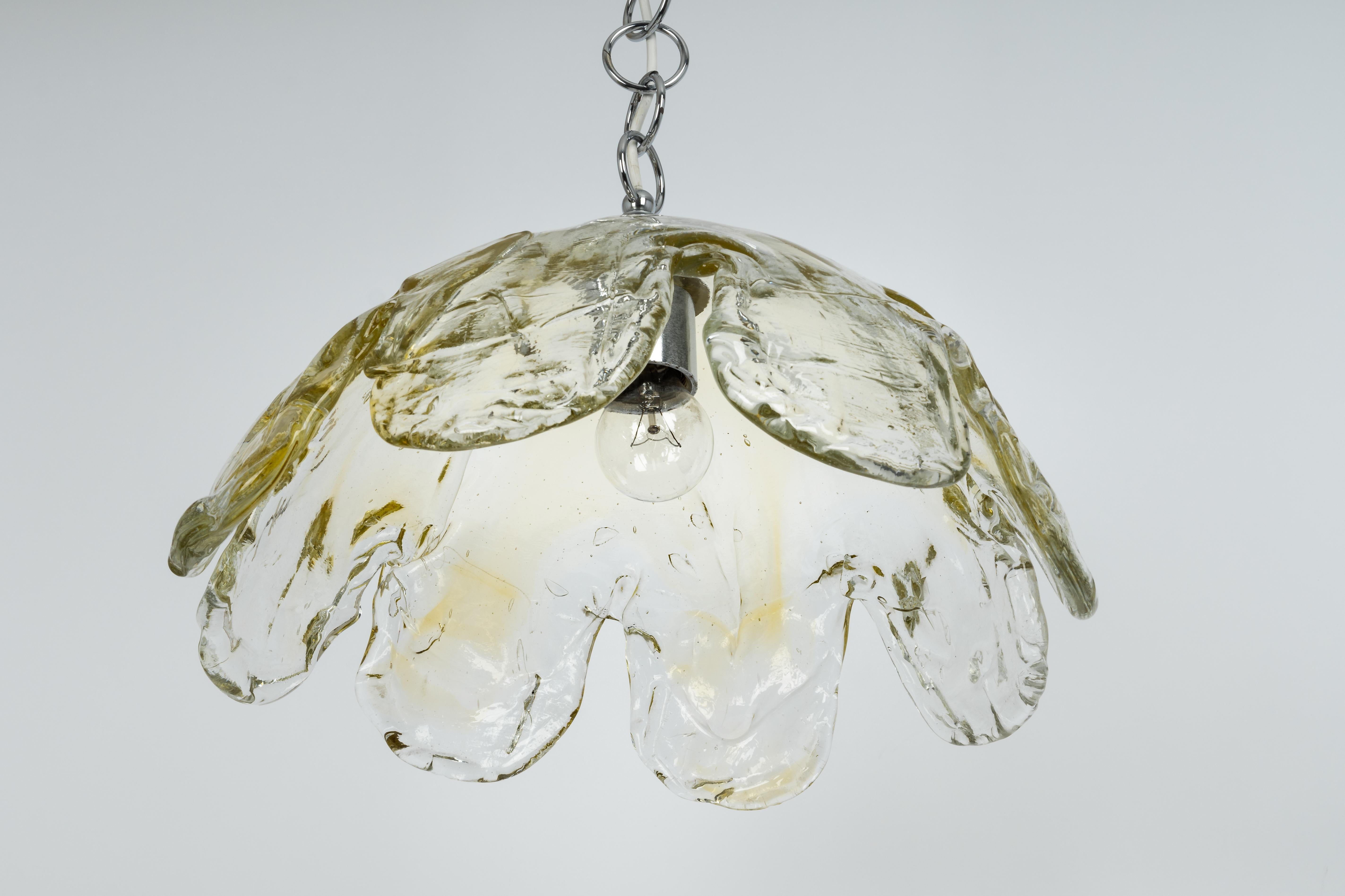 Mid-Century Modern 1 of 2 Murano Glass Pendant light Designed by Kaiser, Germany, 1960s For Sale