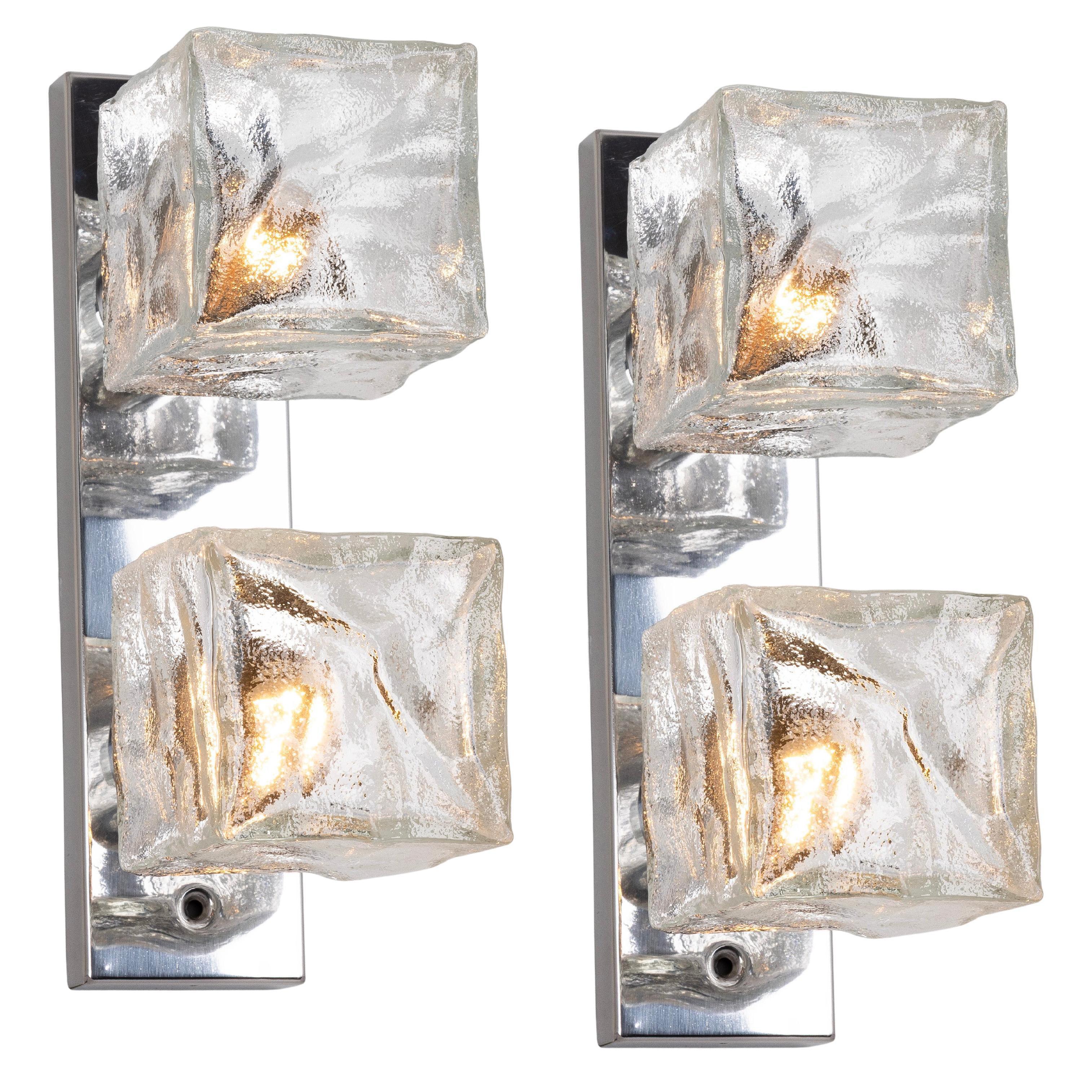 1 of 2 Murano Ice Glass Wall Light by Kalmar Cube, Austria, 1960s
