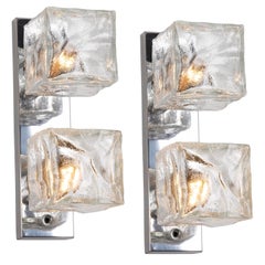 1 of 2 Murano Ice Glass Wall Light by Kalmar Cube, Austria, 1960s