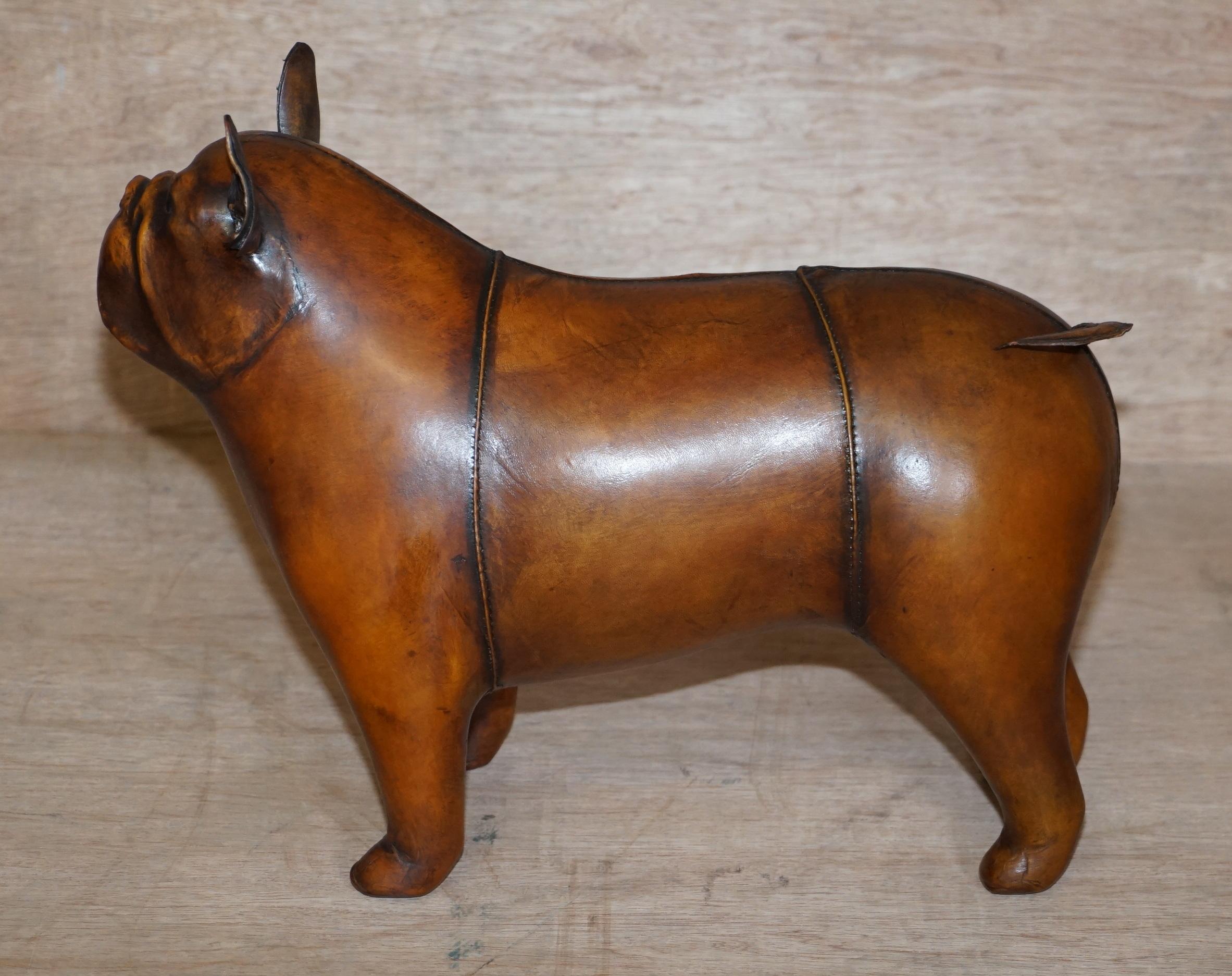 Mid-Century Modern New Old Stock Liberty Style Omersa Brown Leather Footstool French Bulldog