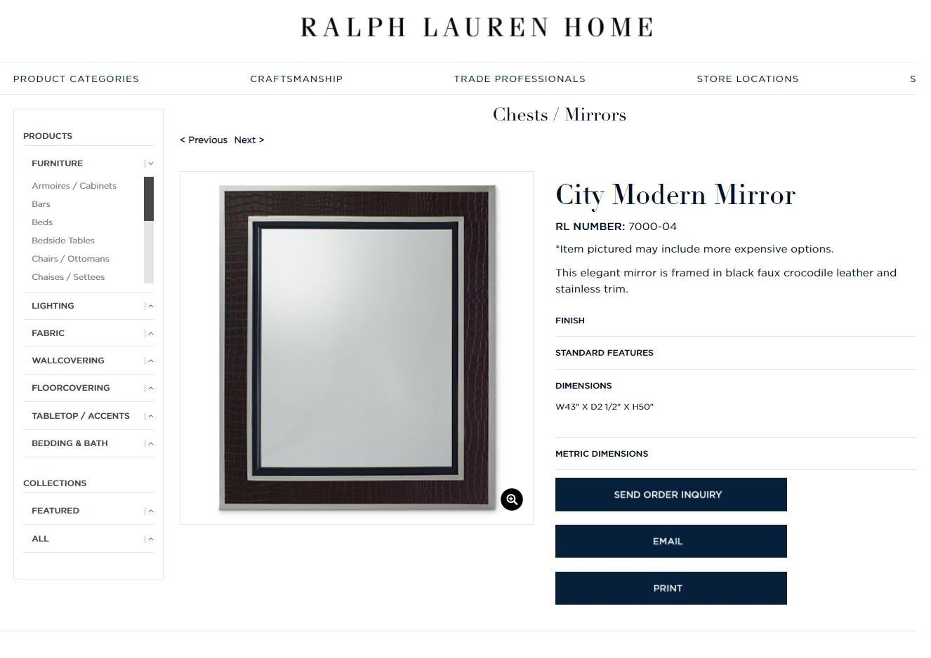 We are delighted to offer for sale 1 of 2 Brand new Ralph Lauren RRP £6,800 City Modern black faux Crocodile leather with polished chrome frames mirrors

They are brand new ex display pieces, bought for a project but never used, as such they have