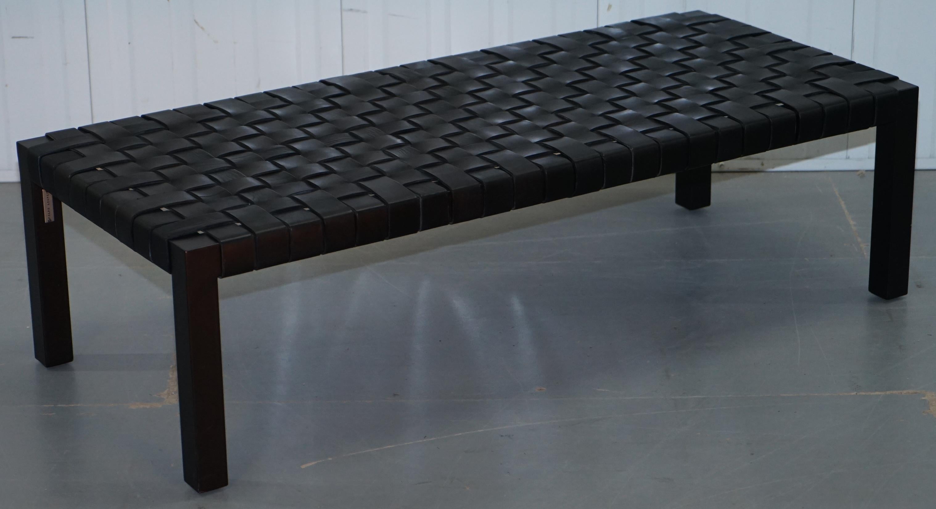Modern 1 of 2 New Ralph Lauren Hollywood Black Leather Cocktail Coffee Table Bench