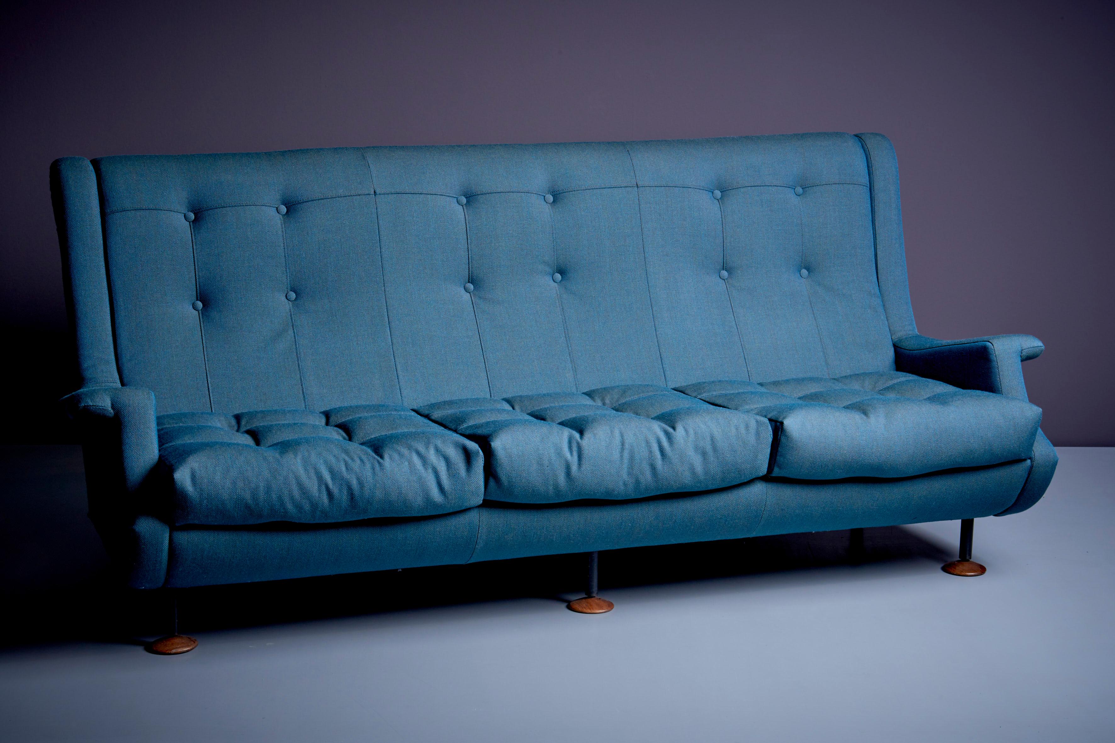 1 of 2 Newly Upholstered Regent Sofa by Marco Zanuso for Arflex in Petrol Color  For Sale 4