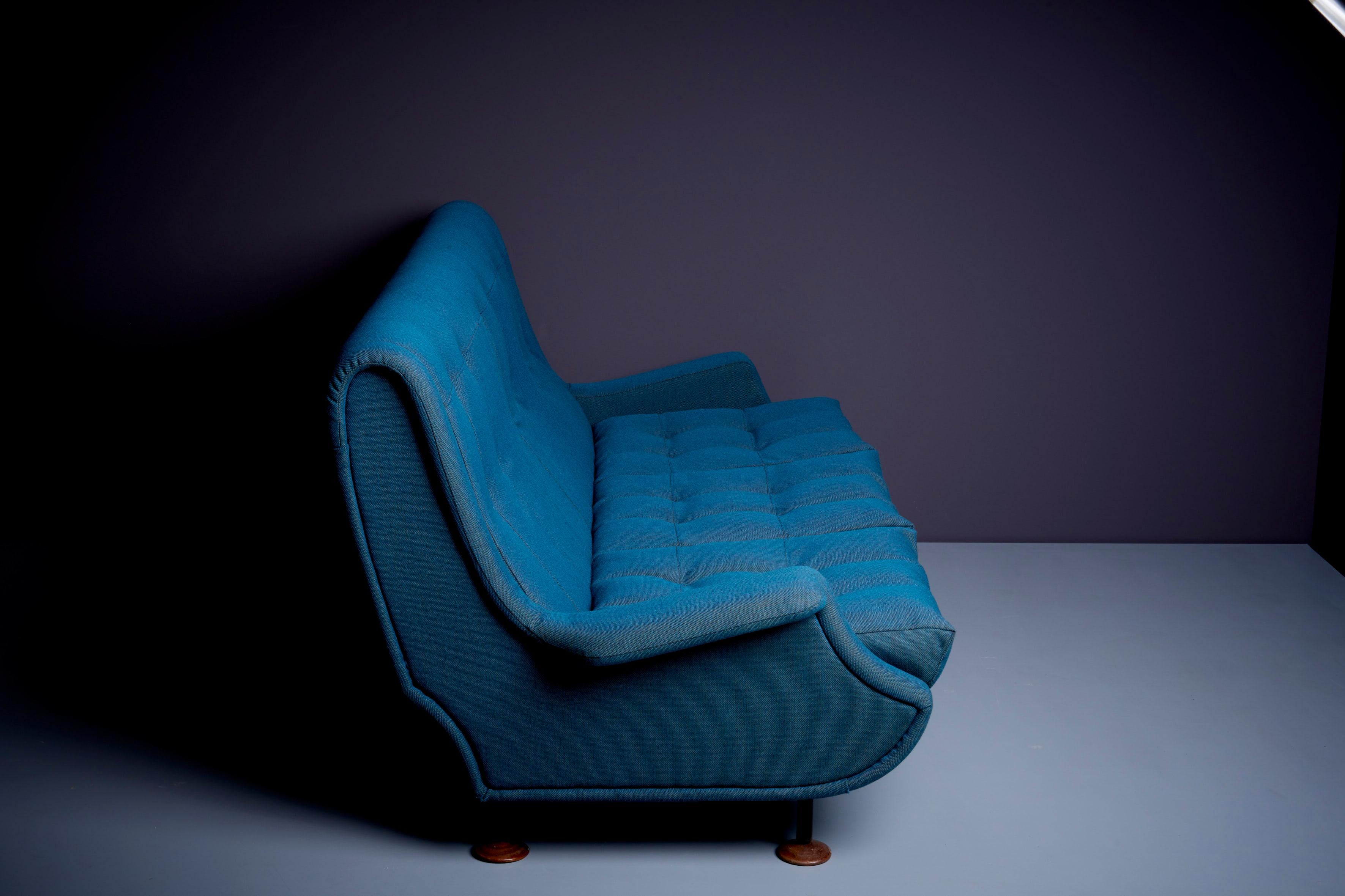 Fabric 1 of 2 Newly Upholstered Regent Sofa by Marco Zanuso for Arflex in Petrol Color  For Sale