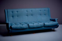 1 of 2 Newly Upholstered Regent Sofa by Marco Zanuso for Arflex in Petrol Color 