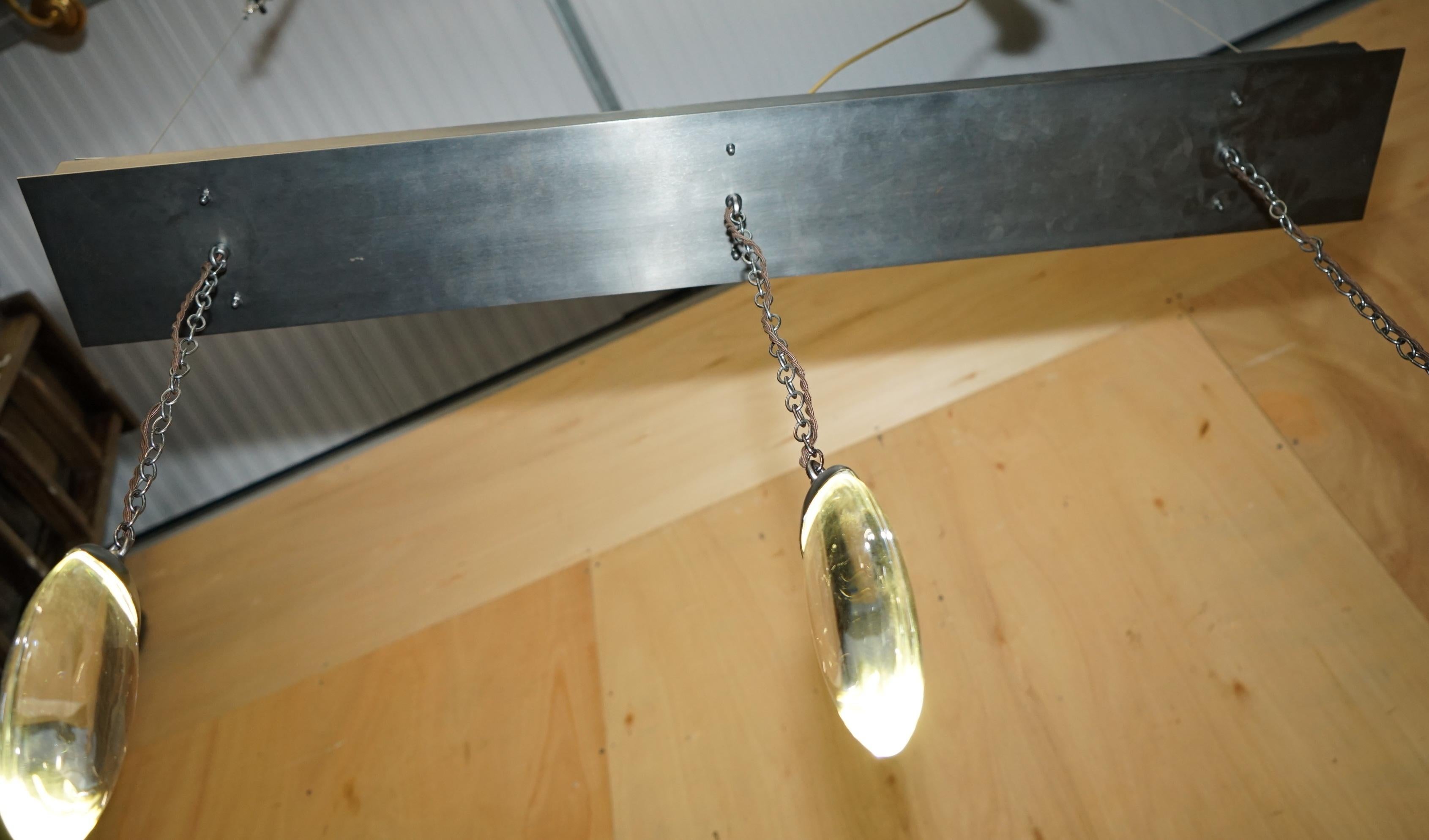 1 OF 2 OCHRE CELESTIAL THREE PEBBLE CHANDELIER LINEAR KITCHEN LIGHTs For Sale 2