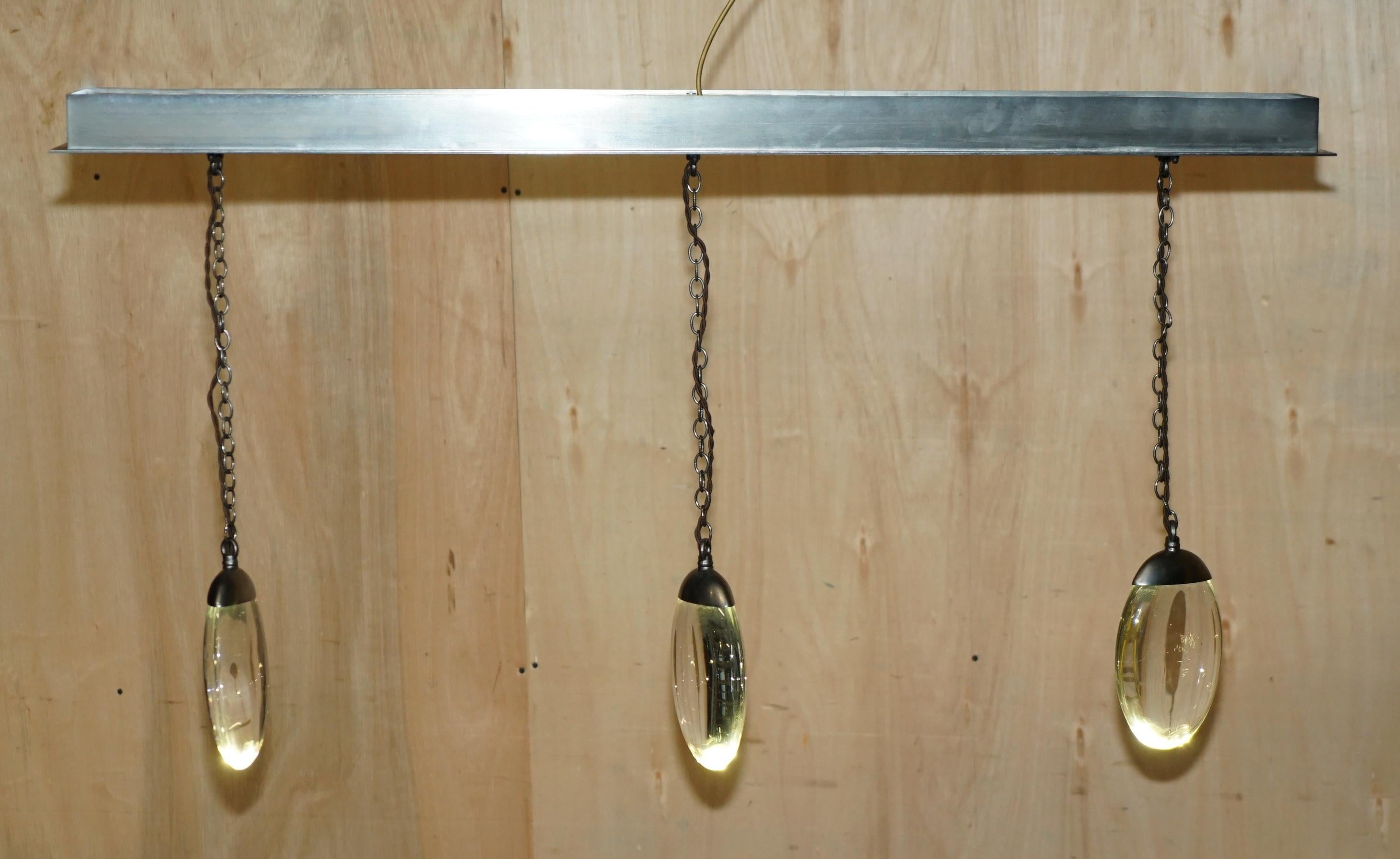 Mid-Century Modern 1 OF 2 OCHRE CELESTIAL THREE PEBBLE CHANDELIER LINEAR KITCHEN LIGHTs For Sale