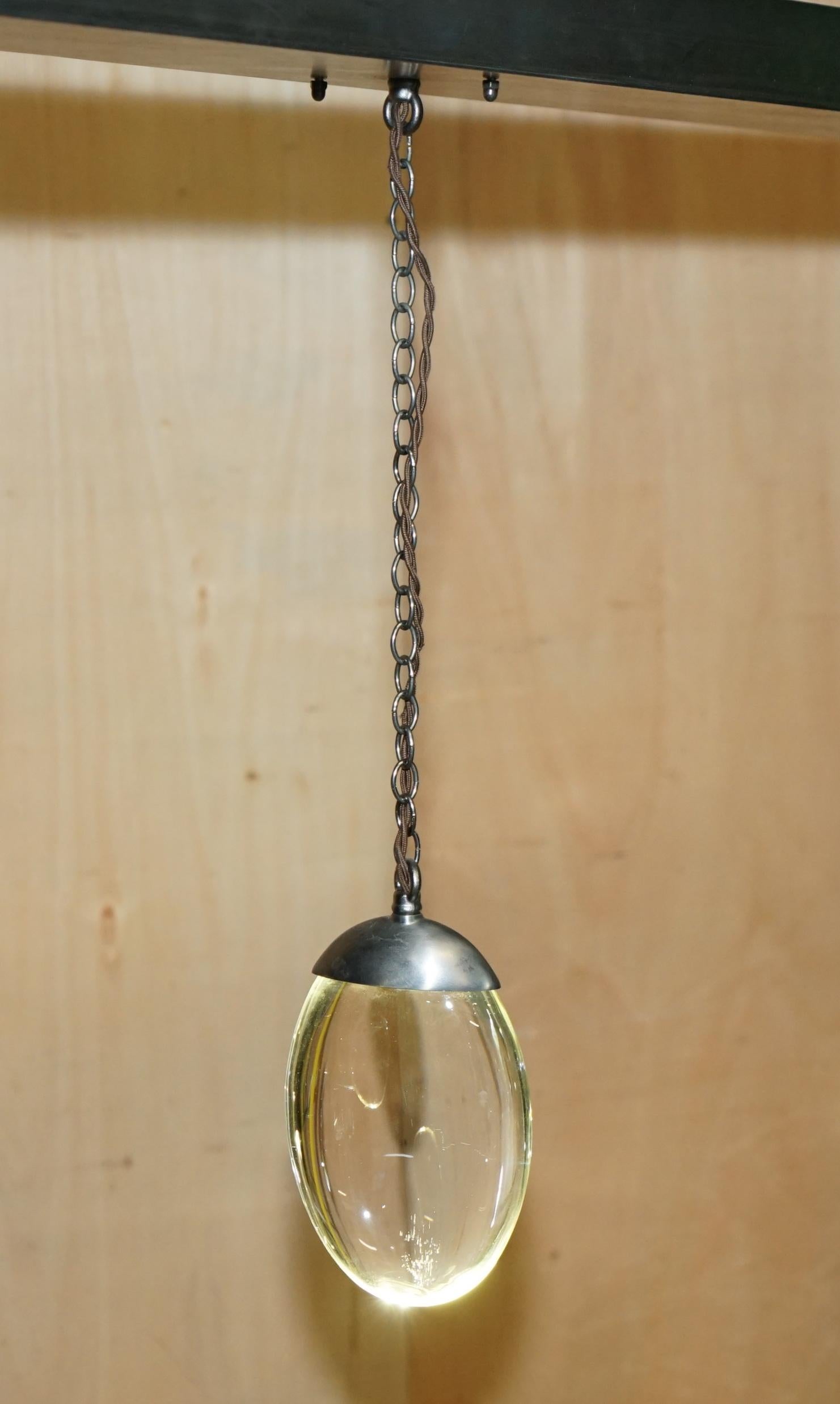 European 1 OF 2 OCHRE CELESTIAL THREE PEBBLE CHANDELIER LINEAR KITCHEN LIGHTs For Sale