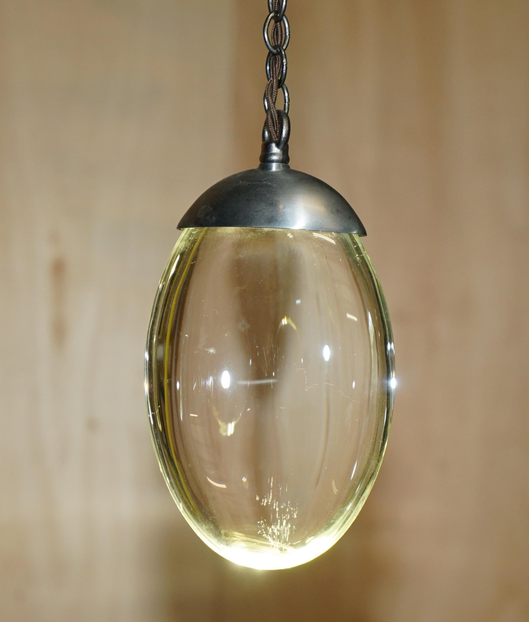 Hand-Crafted 1 OF 2 OCHRE CELESTIAL THREE PEBBLE CHANDELIER LINEAR KITCHEN LIGHTs For Sale