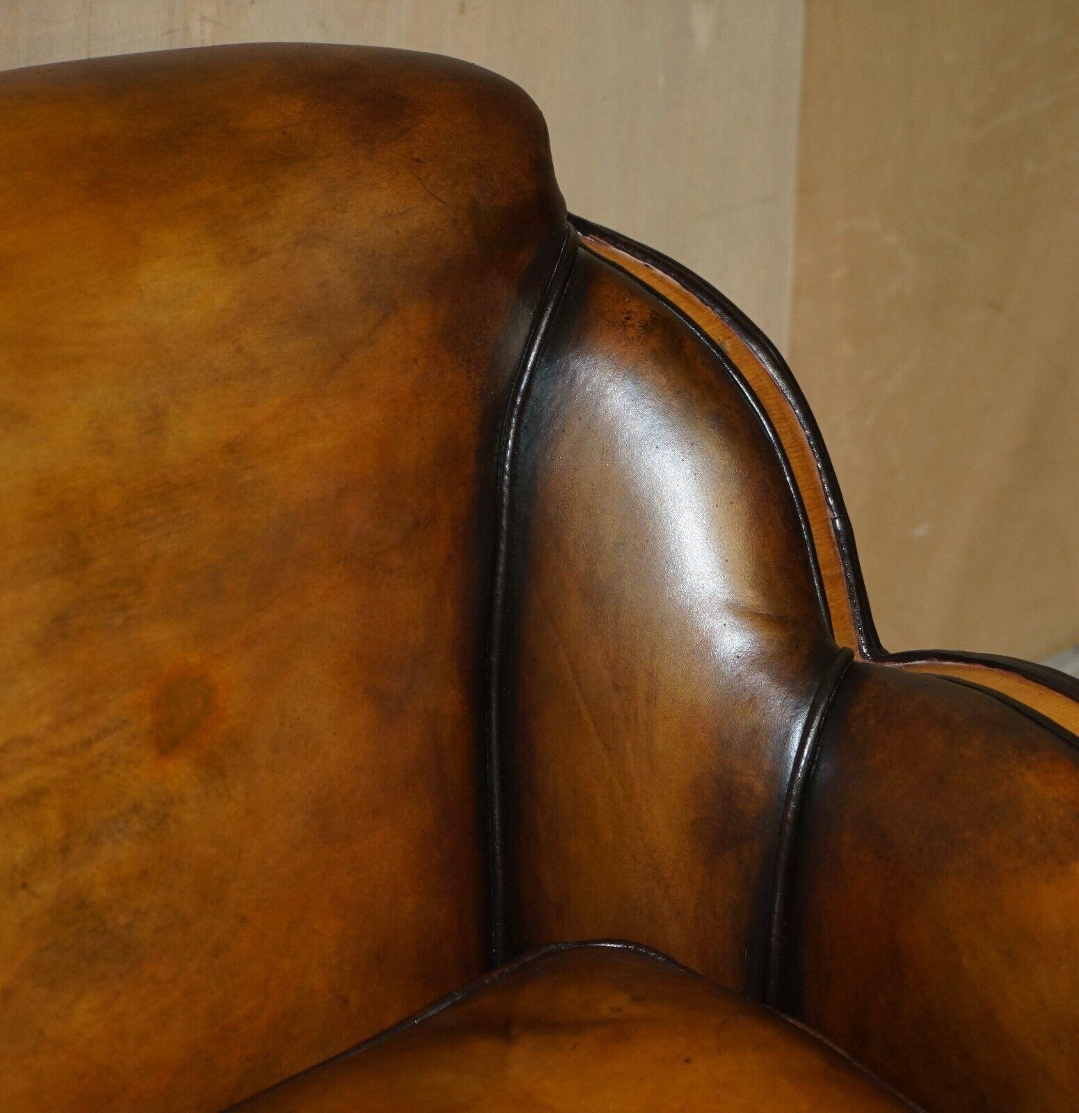 1 OF 2 OF RESTORED ART DECO HARRY & LOU EPSTEIN HAND DYED BROWN LEATHER SOFAs For Sale 2