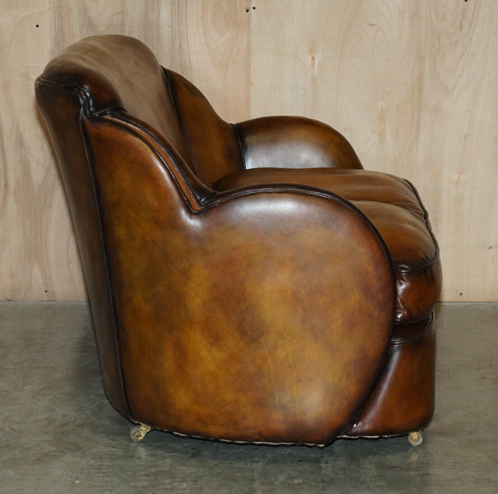 1 OF 2 OF RESTORED ART DECO HARRY & LOU EPSTEIN HAND DYED BROWN LEATHER SOFAs For Sale 5